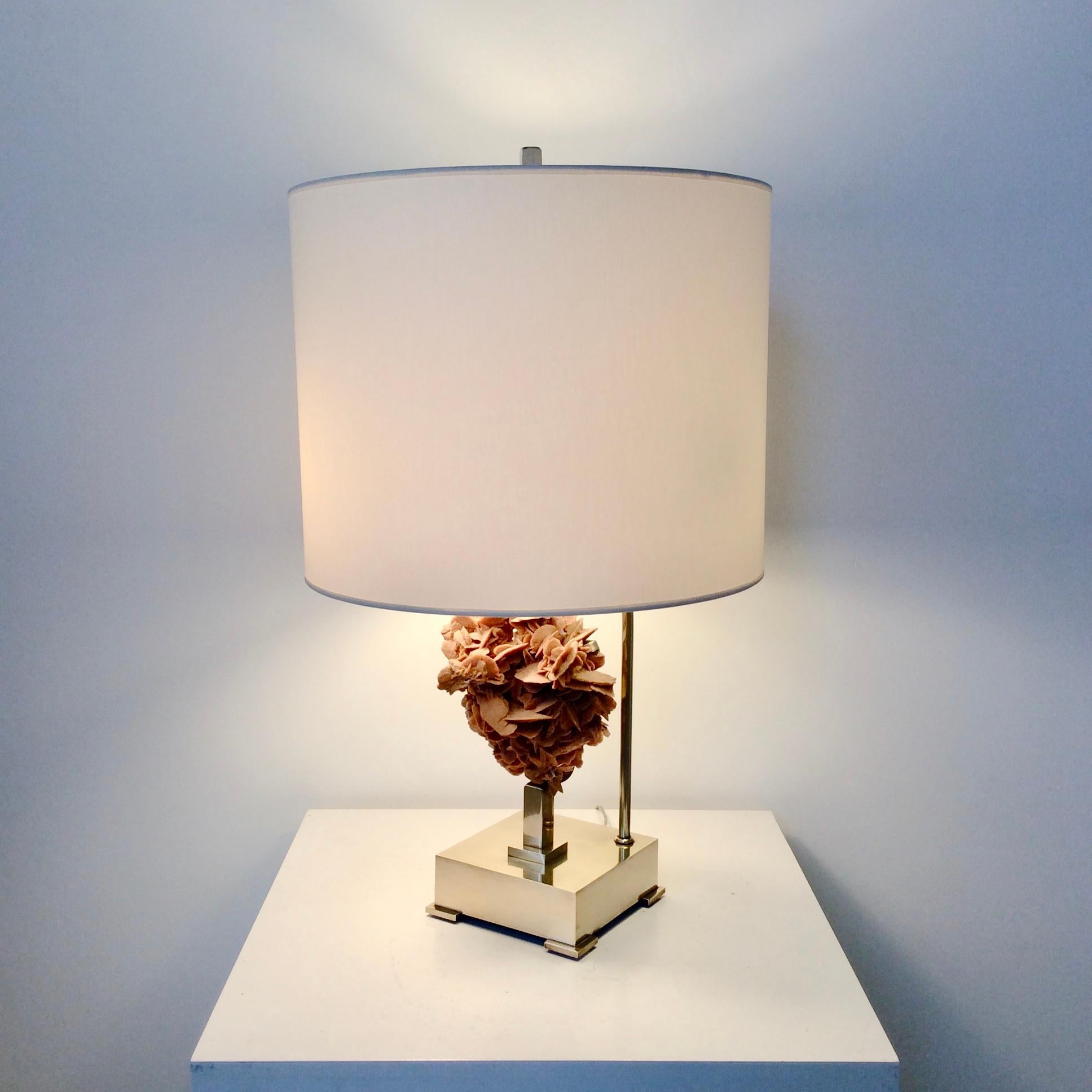 Polished Table Lamp, Desert Rose and Brass, by Willy Daro, circa 1970, Belgium