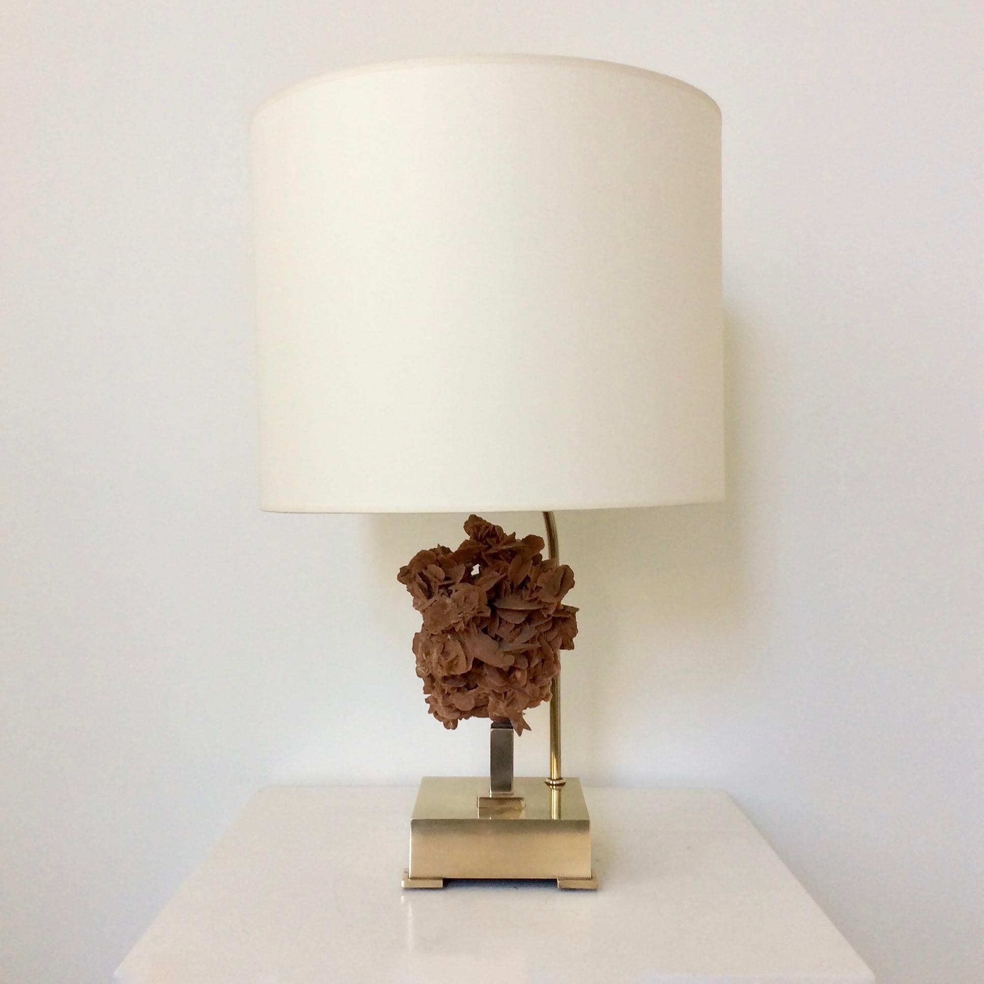 Late 20th Century Table Lamp, Desert Rose and Brass, by Willy Daro, circa 1970, Belgium