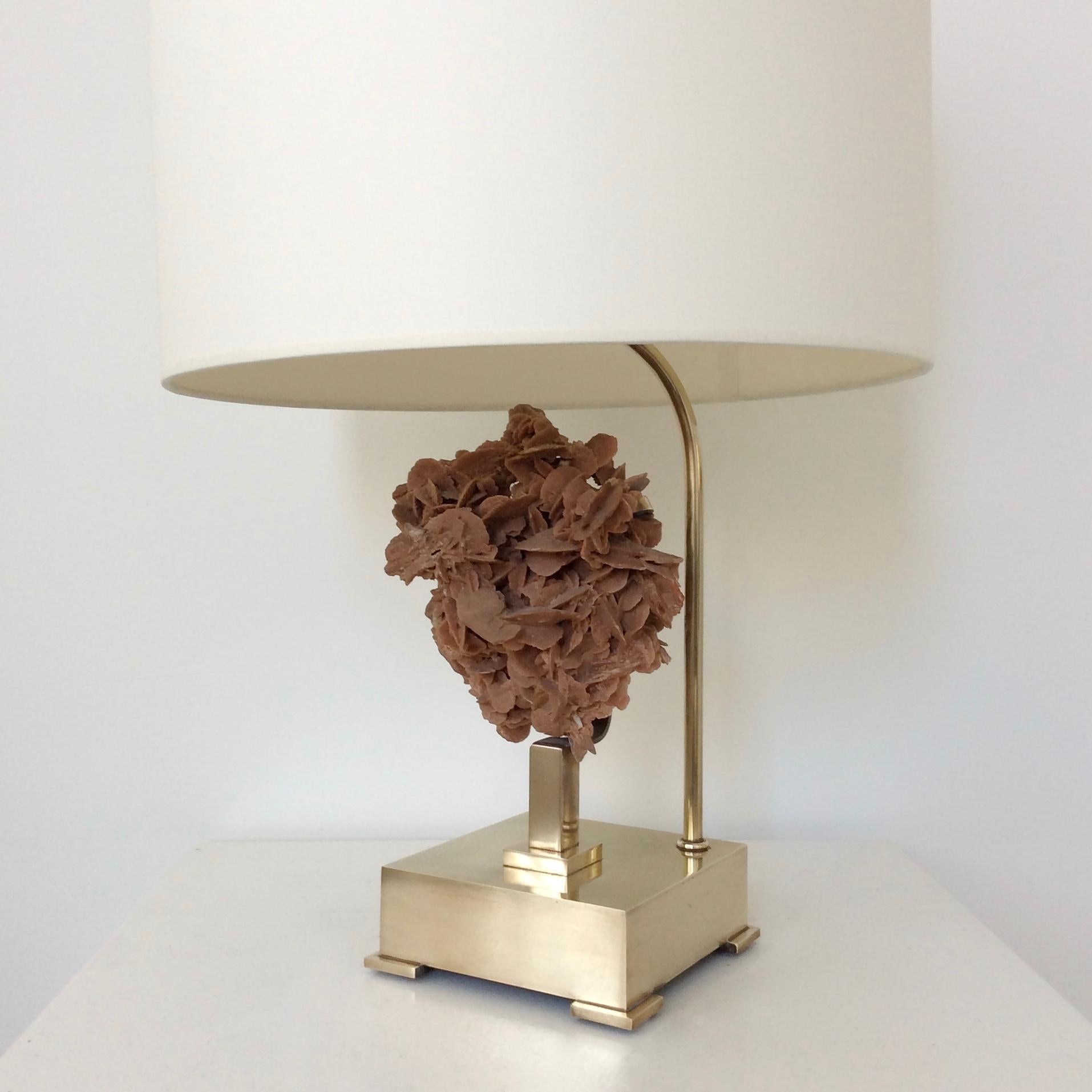 Table Lamp, Desert Rose and Brass, by Willy Daro, circa 1970, Belgium 1