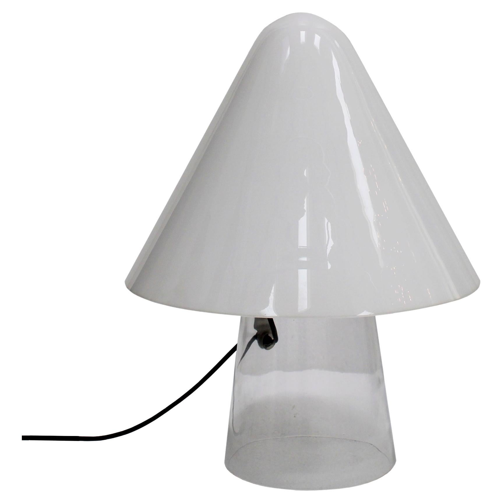 Lampe de bureau en forme de champignon en verre blanc et transparent conçue par Mauro Marzollo