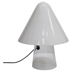 Vintage Mushroom Shaped White and Clear Glass Table Lamp Designed by Mauro Marzollo