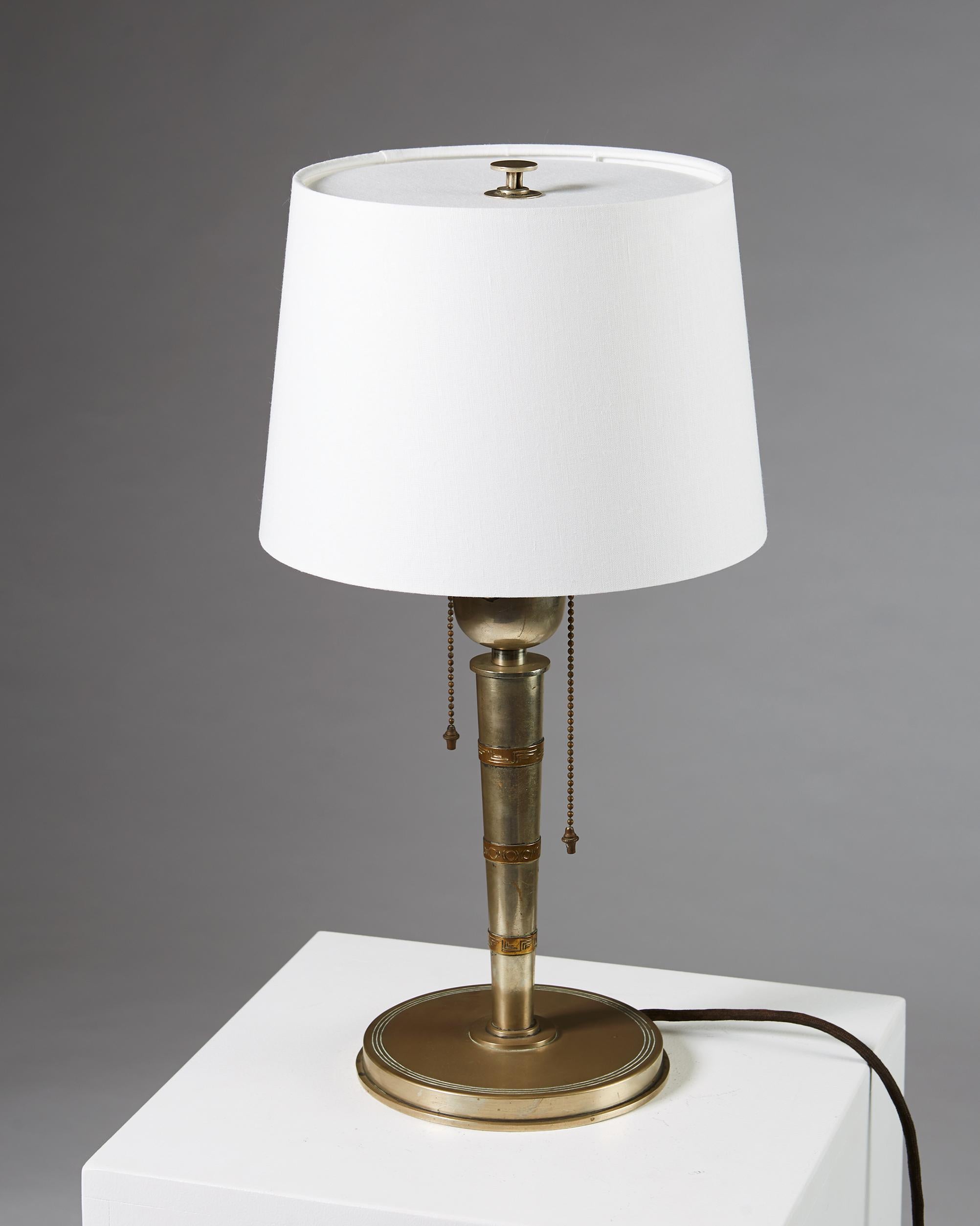 Scandinavian Modern Table Lamp Designed by Tore Kullander, Pewter and Brass, Sweden, 1930s For Sale