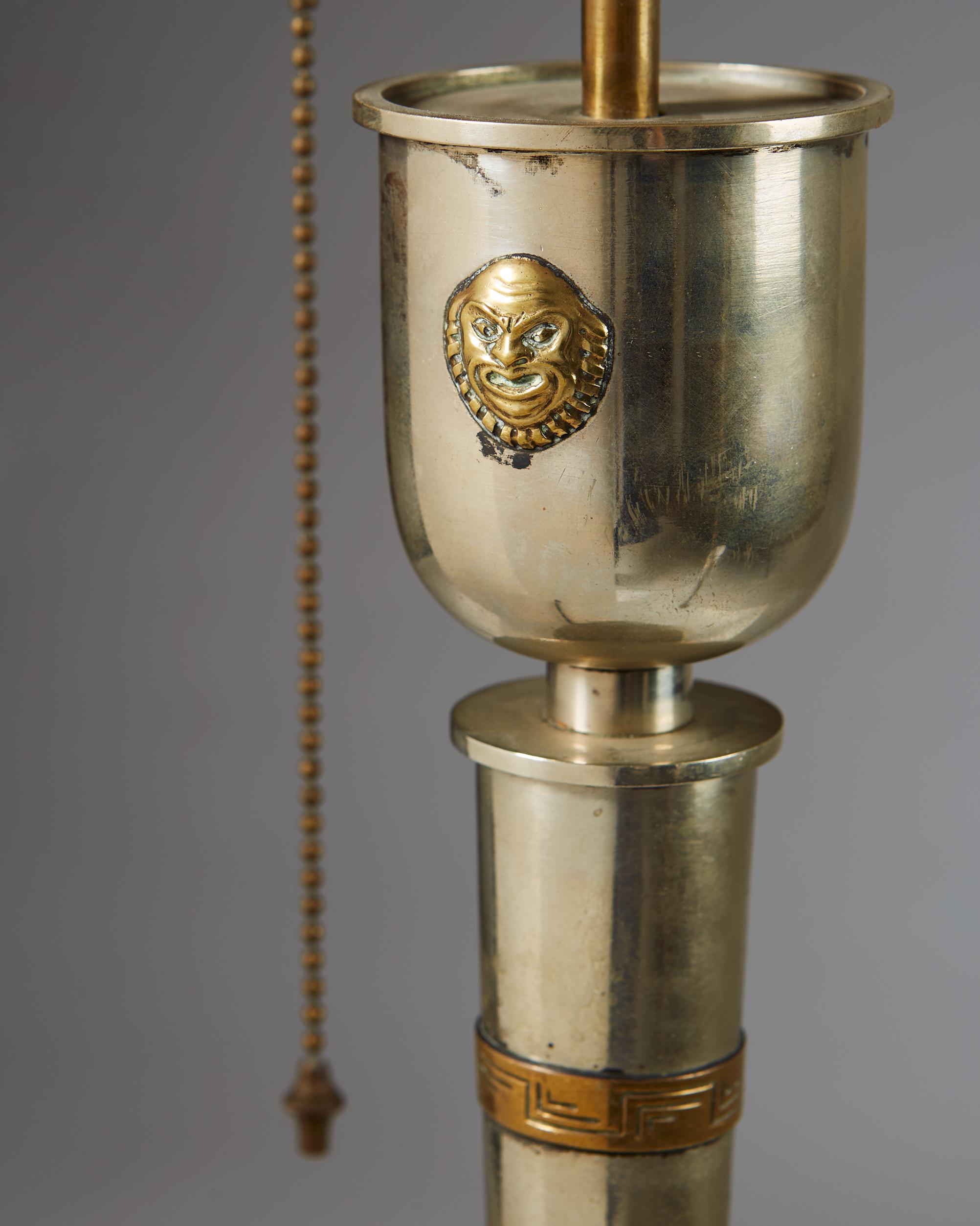 Swedish Table Lamp Designed by Tore Kullander, Pewter and Brass, Sweden, 1930s For Sale