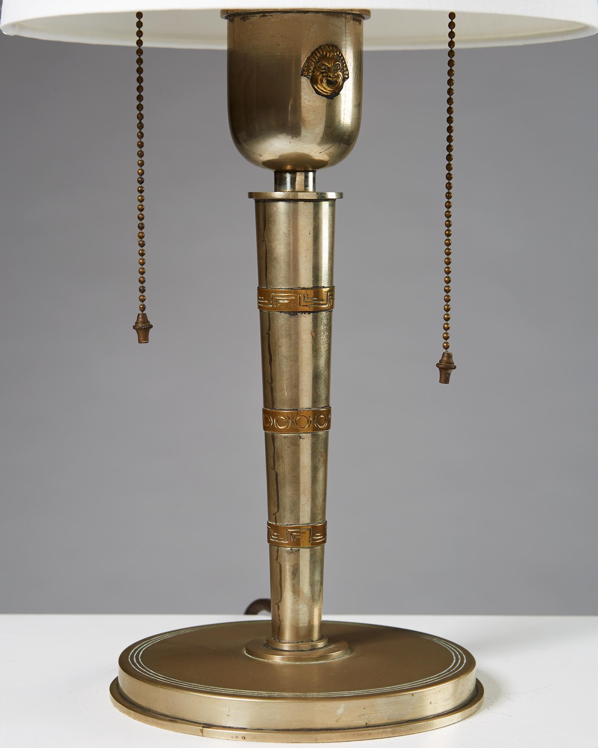 Mid-20th Century Table Lamp Designed by Tore Kullander, Pewter and Brass, Sweden, 1930s For Sale