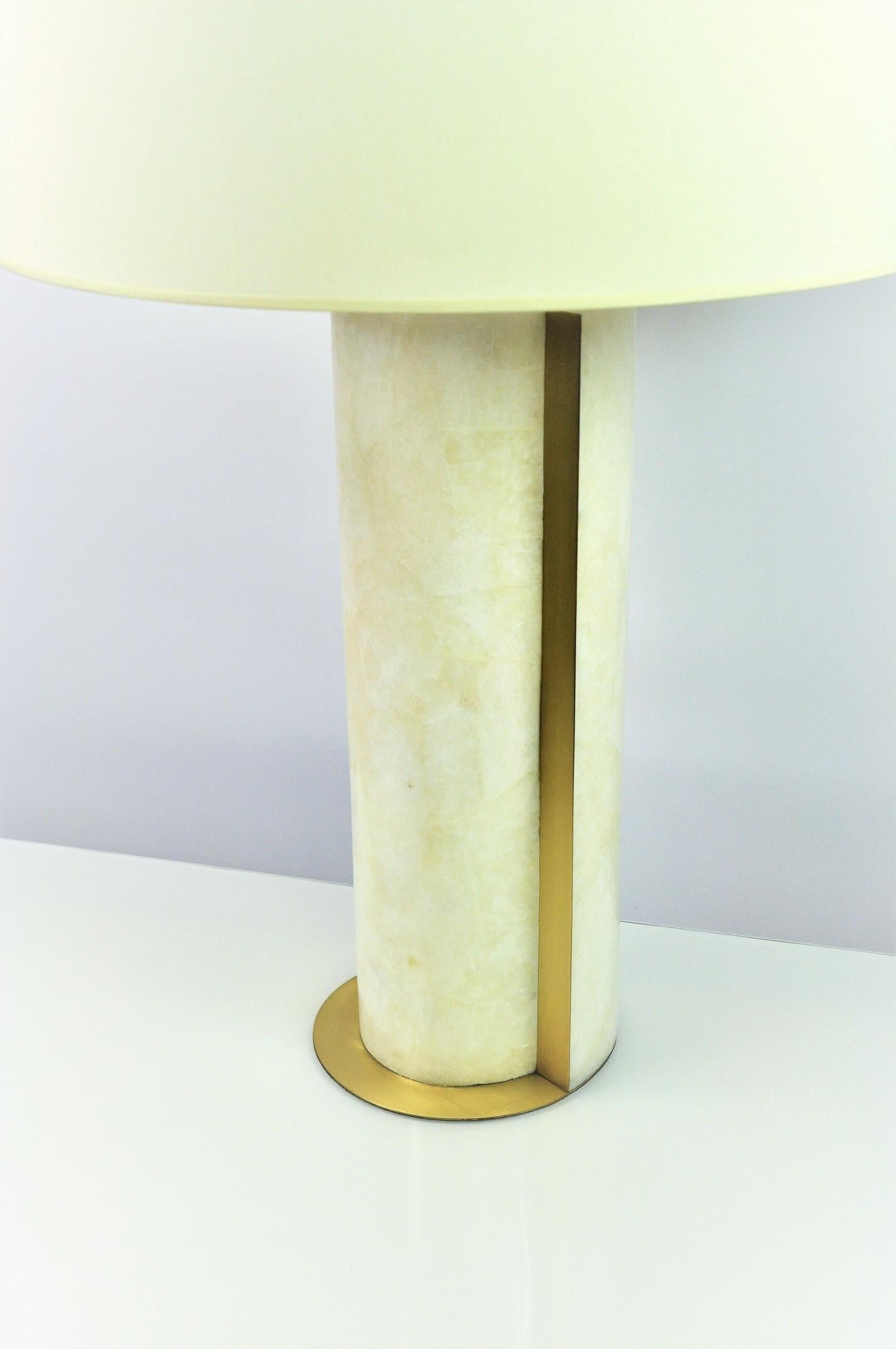 French Table Lamp ECLIPSE in Rock Crystal and Brass by Ginger Brown