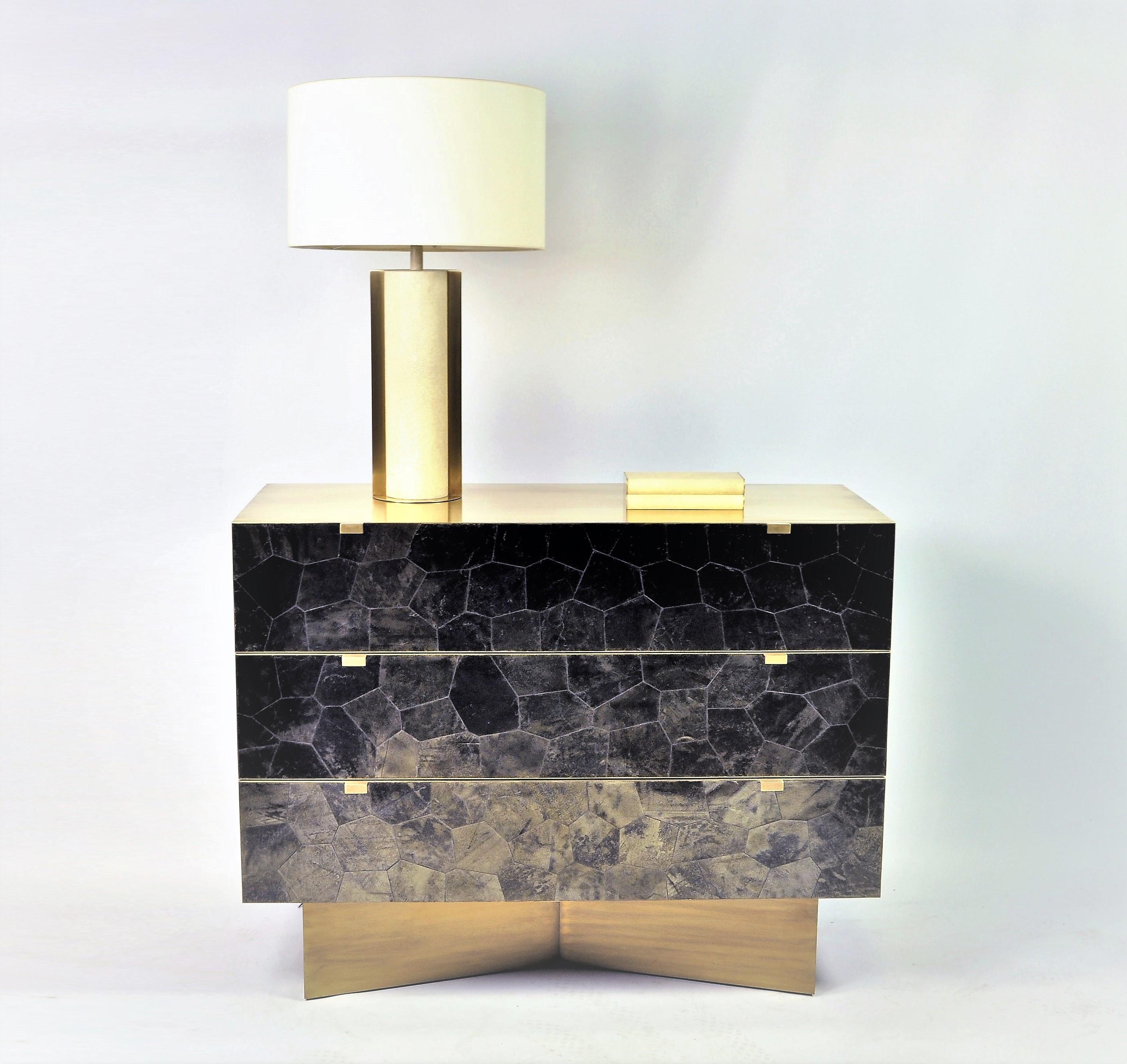 Modern Table Lamp ECLIPSE in Shagreen and Brass by Ginger Brown For Sale