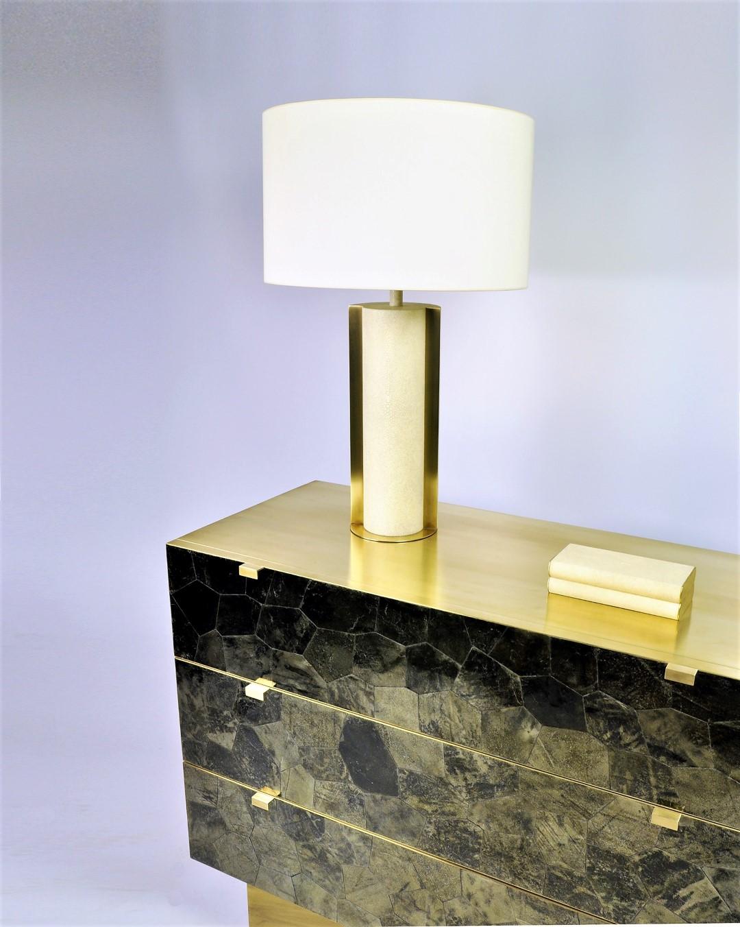 French Table Lamp ECLIPSE in Shagreen and Brass by Ginger Brown For Sale
