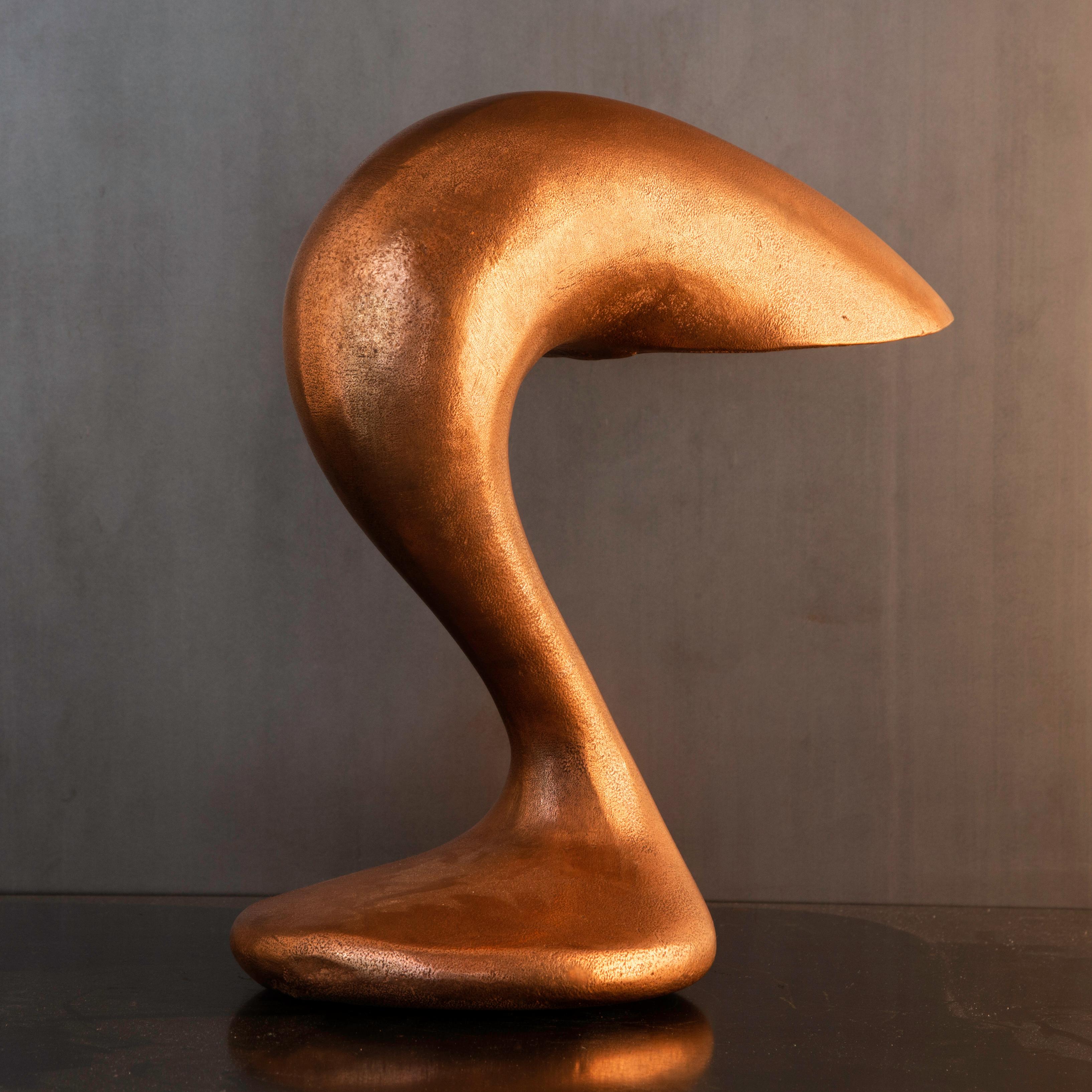 Hand-Carved Table Lamp, Eliza's Big Question, Burnished Copper, Jordan Mozer USA, 2002 For Sale