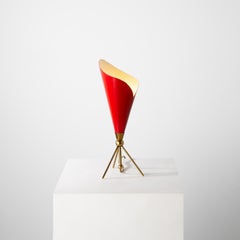 Mid-Century 1959 Vintage Angelo Lelii Red Brass Aluminium Table Lamp