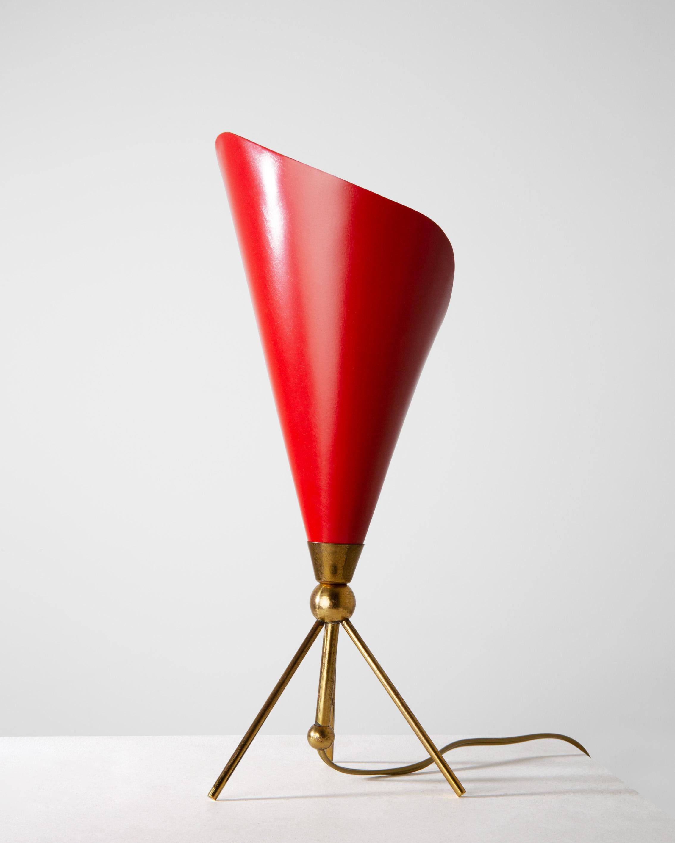 Lampada da tavolo in alluminio e ottone rosso di Angelo Lelii, vintage, metà secolo 1959 In condizioni buone in vendita a London, GB