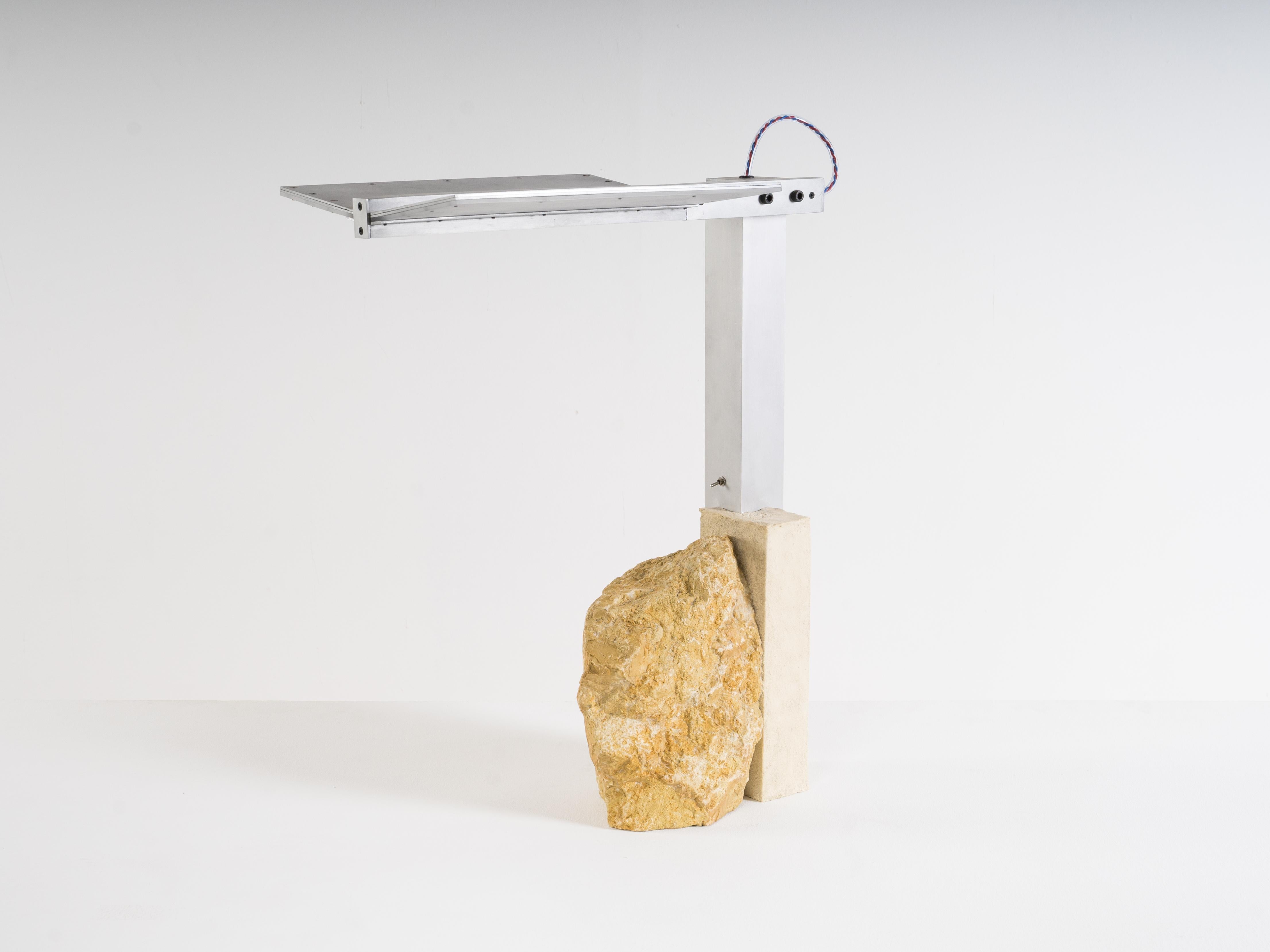 Contemporary Table Lamp, Foreign Bodies - ARKMDS-1, aluminium, rock – By Collin Velkoff For Sale