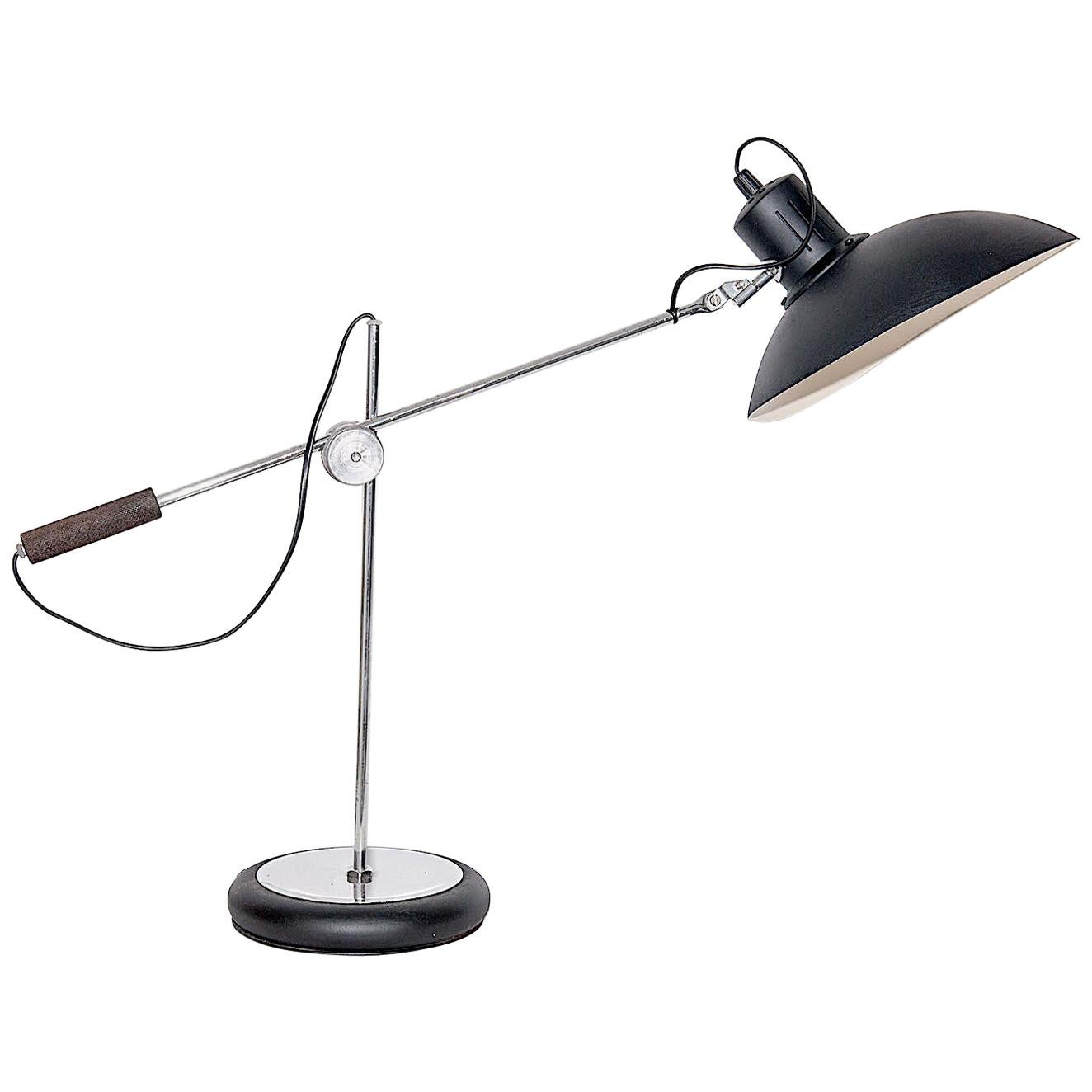 Table Lamp, French, 1960 in Steel with a Metal Articulated Arm and Black Shade
