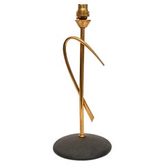 Table Lamp French Mid-Century Modern Brass Black Metal Arc