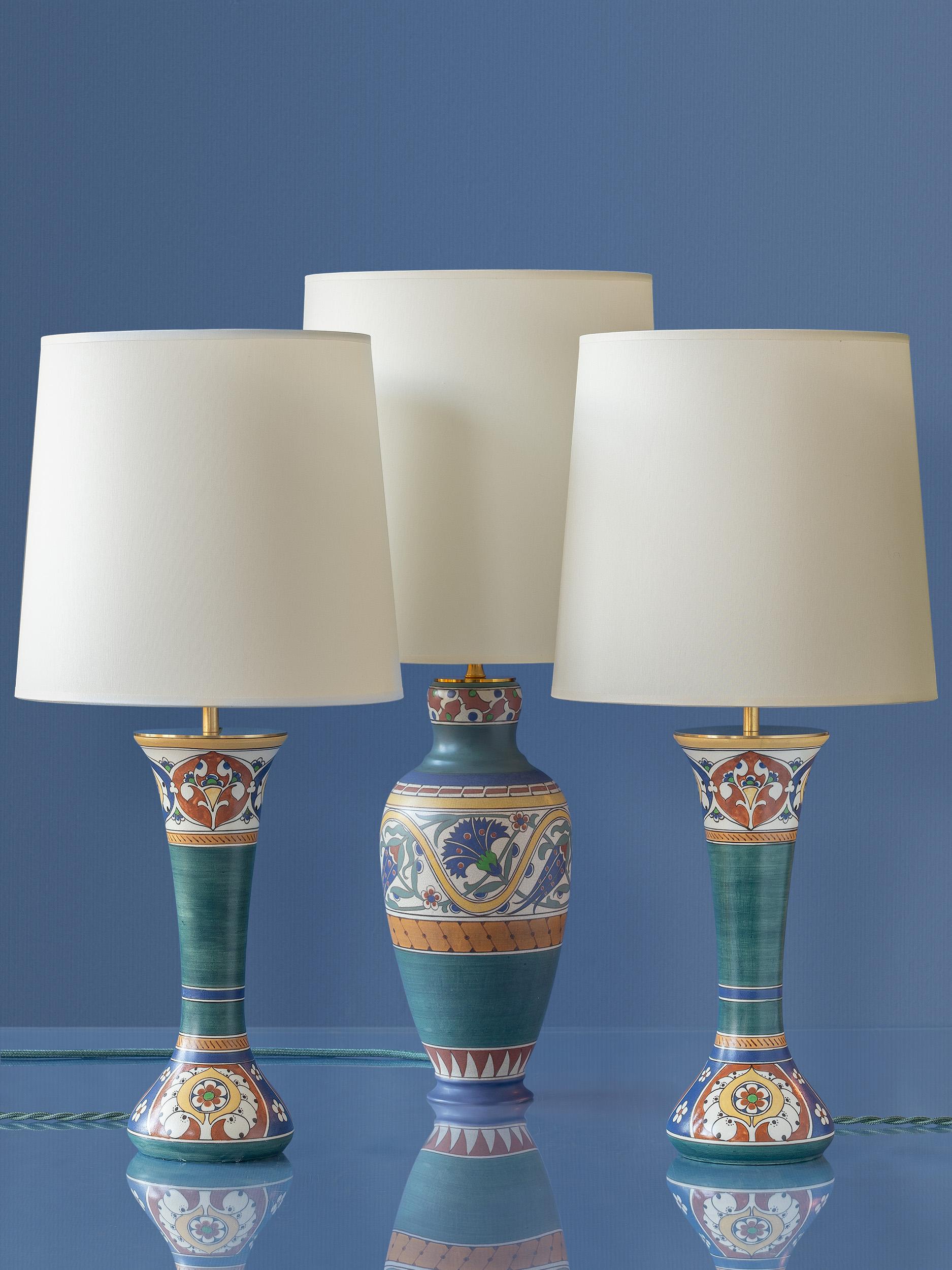 Art Nouveau Art Deco Arnhem Fayence Table Lamp (1910-17) with New Lampshade For Sale 4