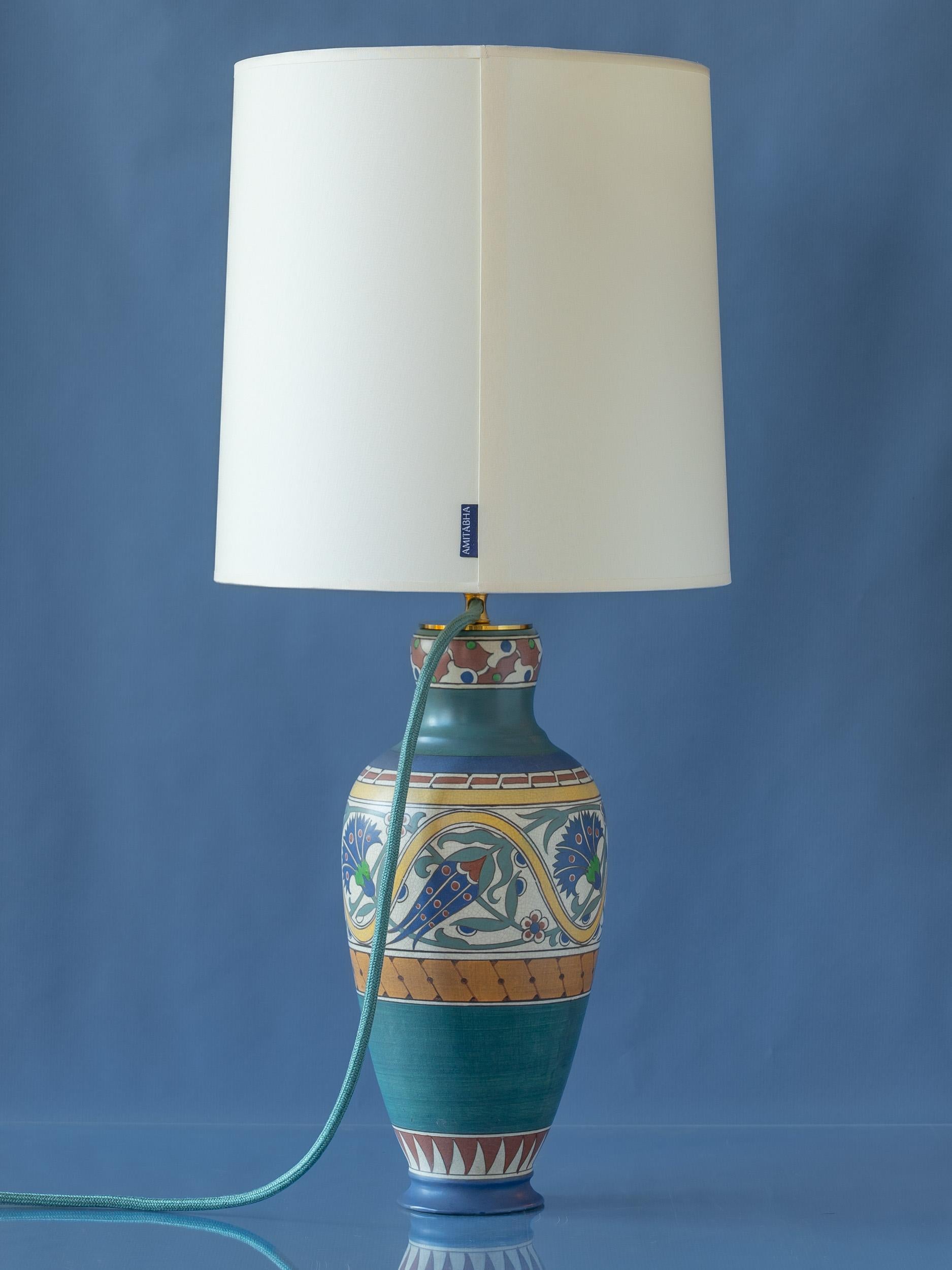Early 20th Century Art Nouveau Art Deco Arnhem Fayence Table Lamp (1910-17) with New Lampshade For Sale