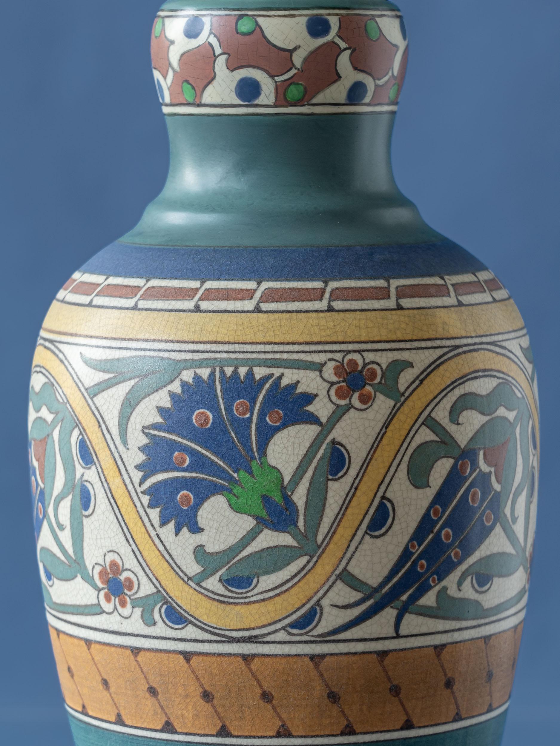 Early 20th Century 1910-1917 Arnhemsche Fayencefabriek Lindus Vase Lamp, Iznik Motifs For Sale