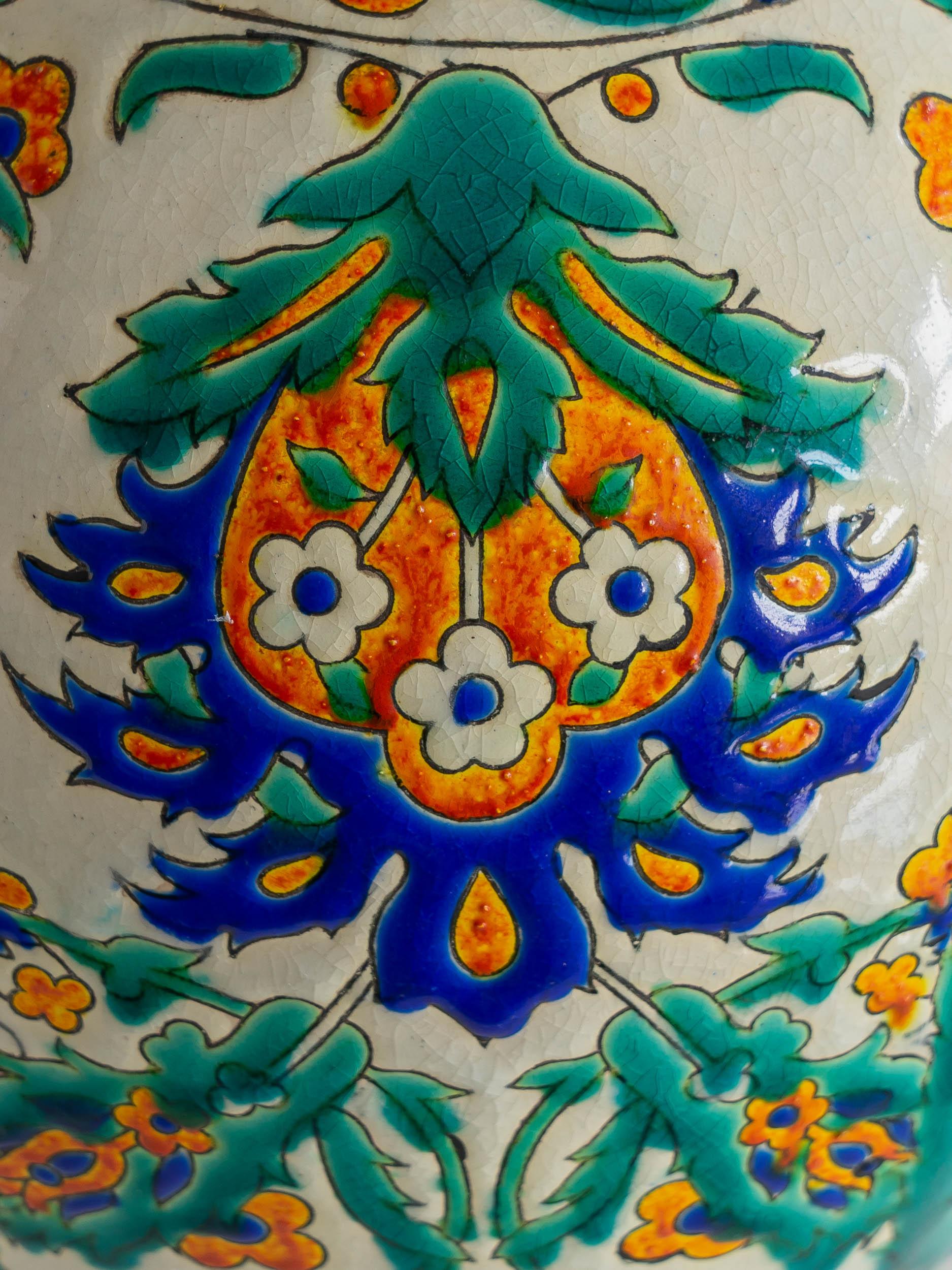 Art Deco Table Lamp, Boch Frères Iznik Decor, New Exclusive Pierre Frey Shade In Good Condition In AMSTERDAM, NL