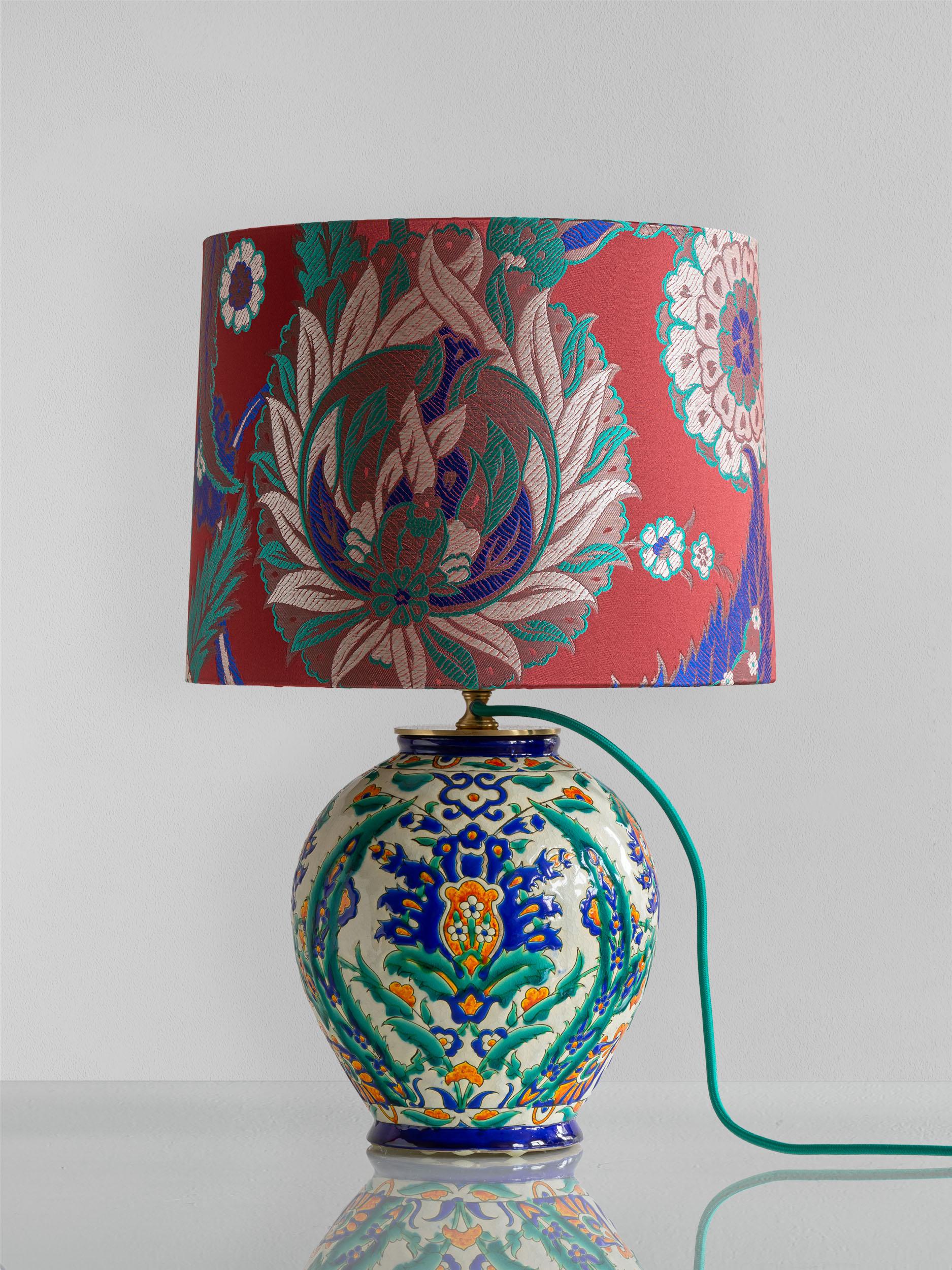 XIXe siècle Boch Frères Art Déco lampe vase cloisonné, inspiration ottomane, abat-jour Pierre Frey en vente