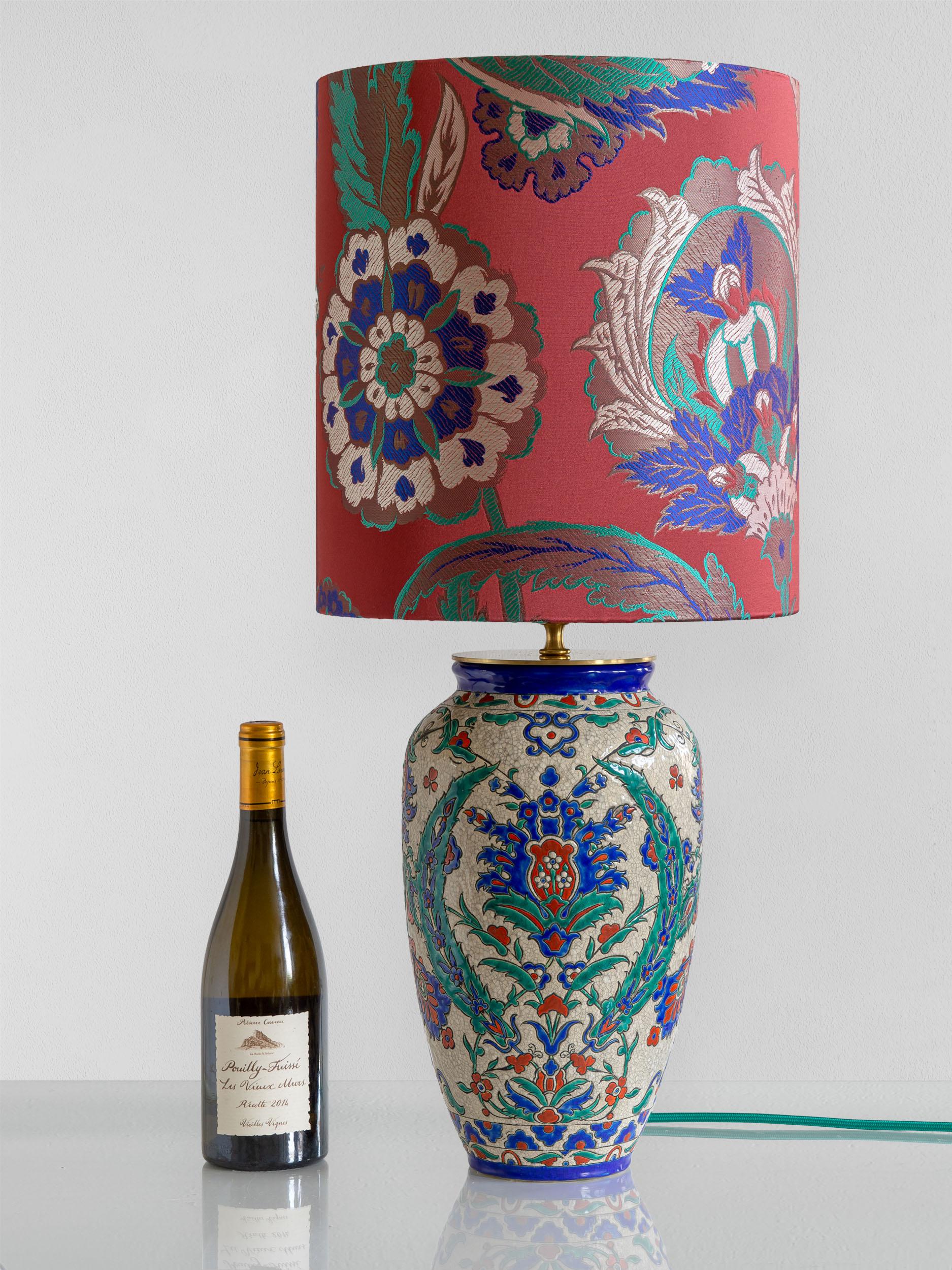 Meticulously handcrafted by Amitābha Studio in Amsterdam from an antique Art Deco ceramic cloisonné vase, Marmara is a one-of-a-kind table lamp. The vase, designed by Raymond Chevallier in the 