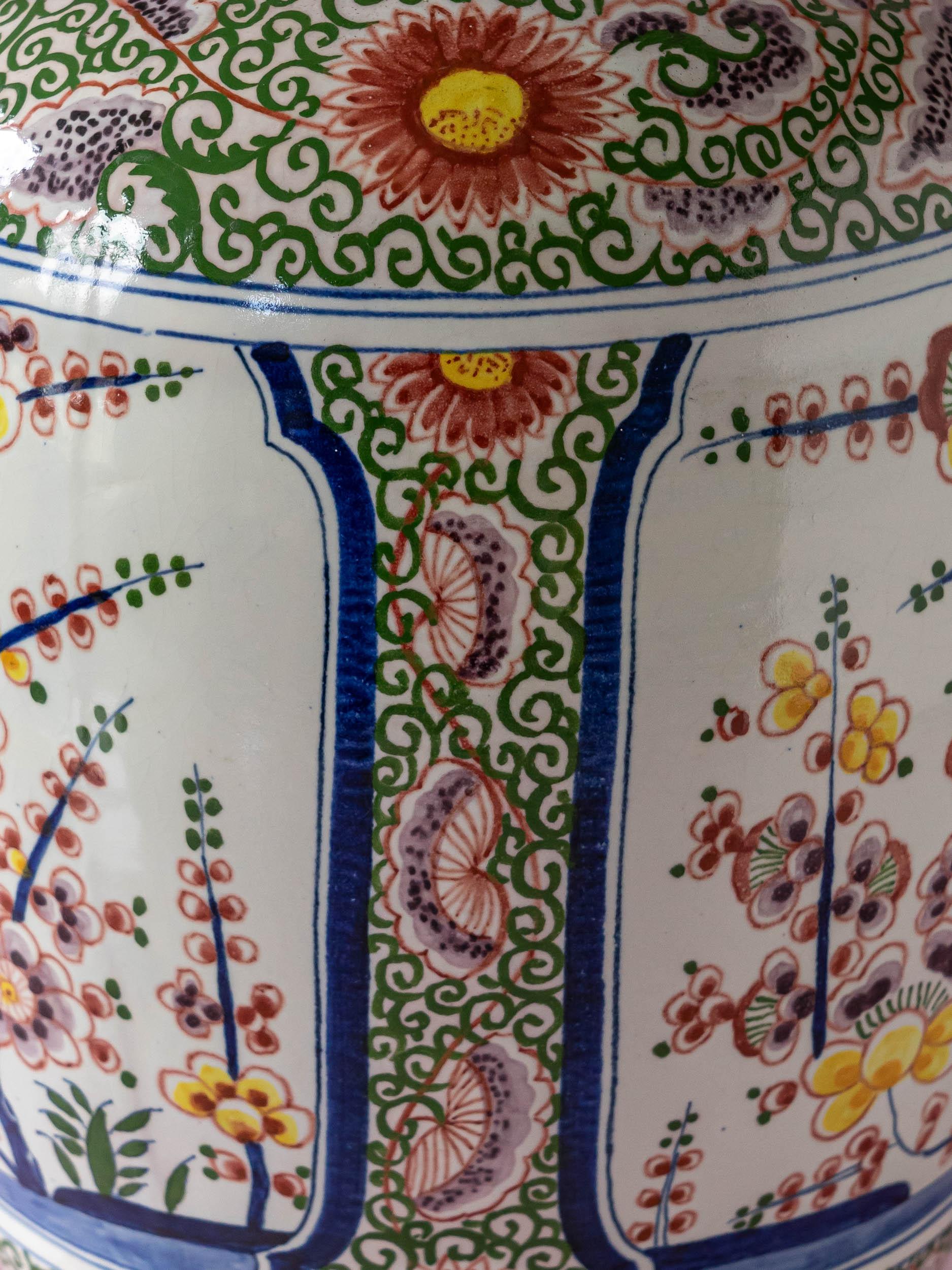 Antique Delft Boch Frères Keramis Vase Lamp, Silk Sari Lampshade, 1872-1900 In Good Condition For Sale In AMSTERDAM, NL