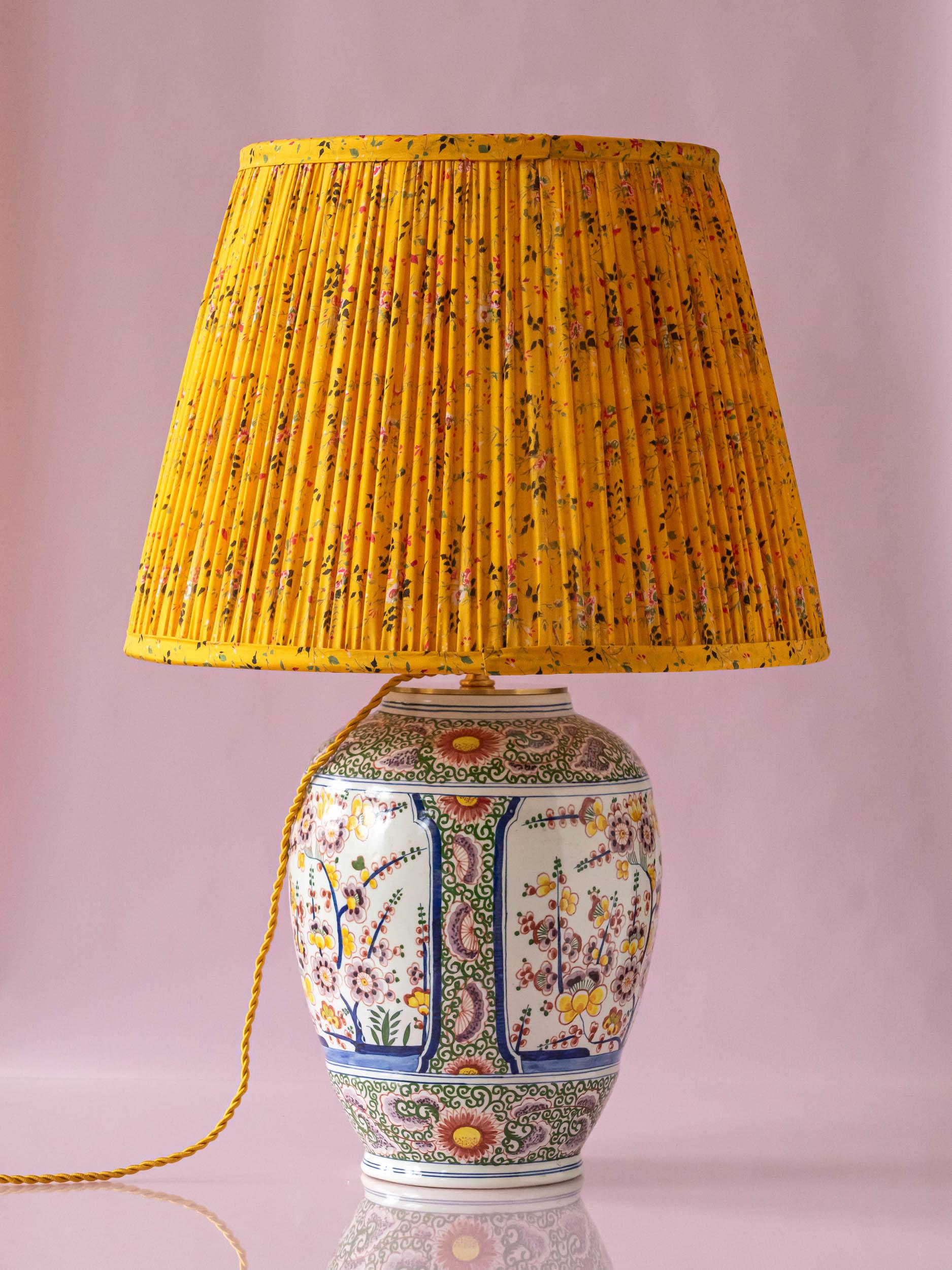19th Century Antique Delft Boch Frères Keramis Vase Lamp, Silk Sari Lampshade, 1872-1900 For Sale