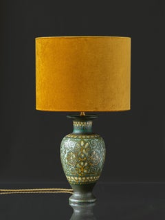 Dutch Art Nouveau–Art Deco Hand‑Painted Ceramic Table Lamp, PZH Gouda, 1921