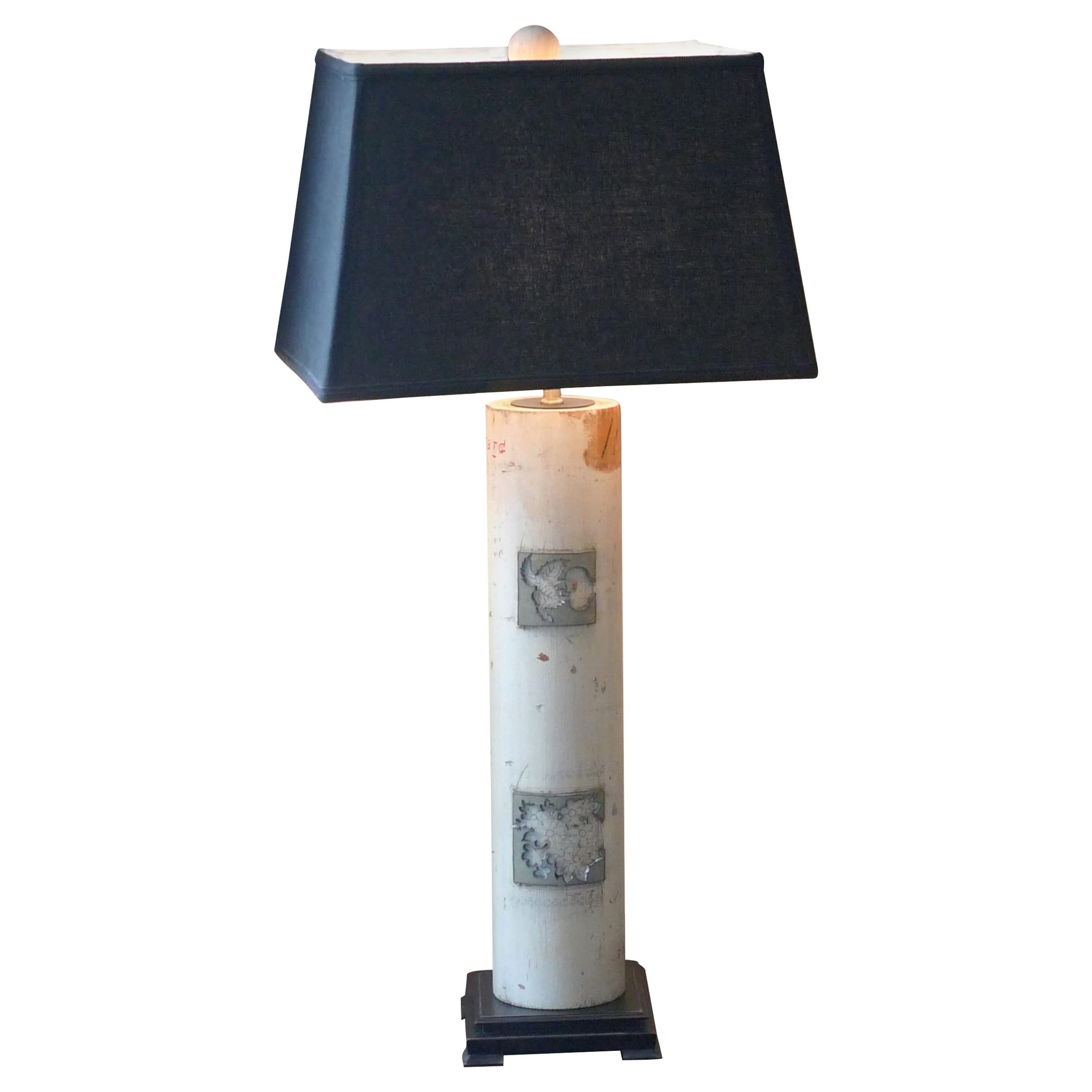 Table Lamp from Industrial Wallpaper Printing Roller from the Early