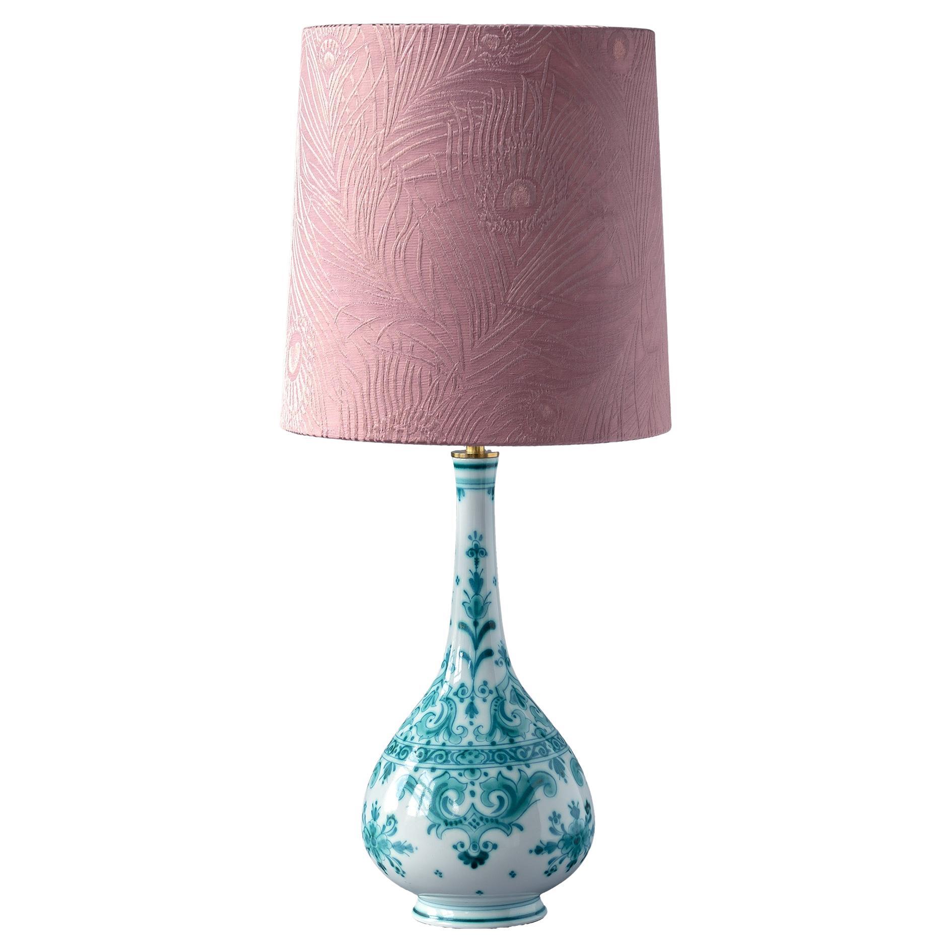 Royal Delft Delvert Lamp, Liberty London Lampshade, 1968-1976 For Sale