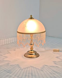 Table Lamp Glass Beads Brass Aluminum Golden Italy 1970/80s Mid-Century Modern