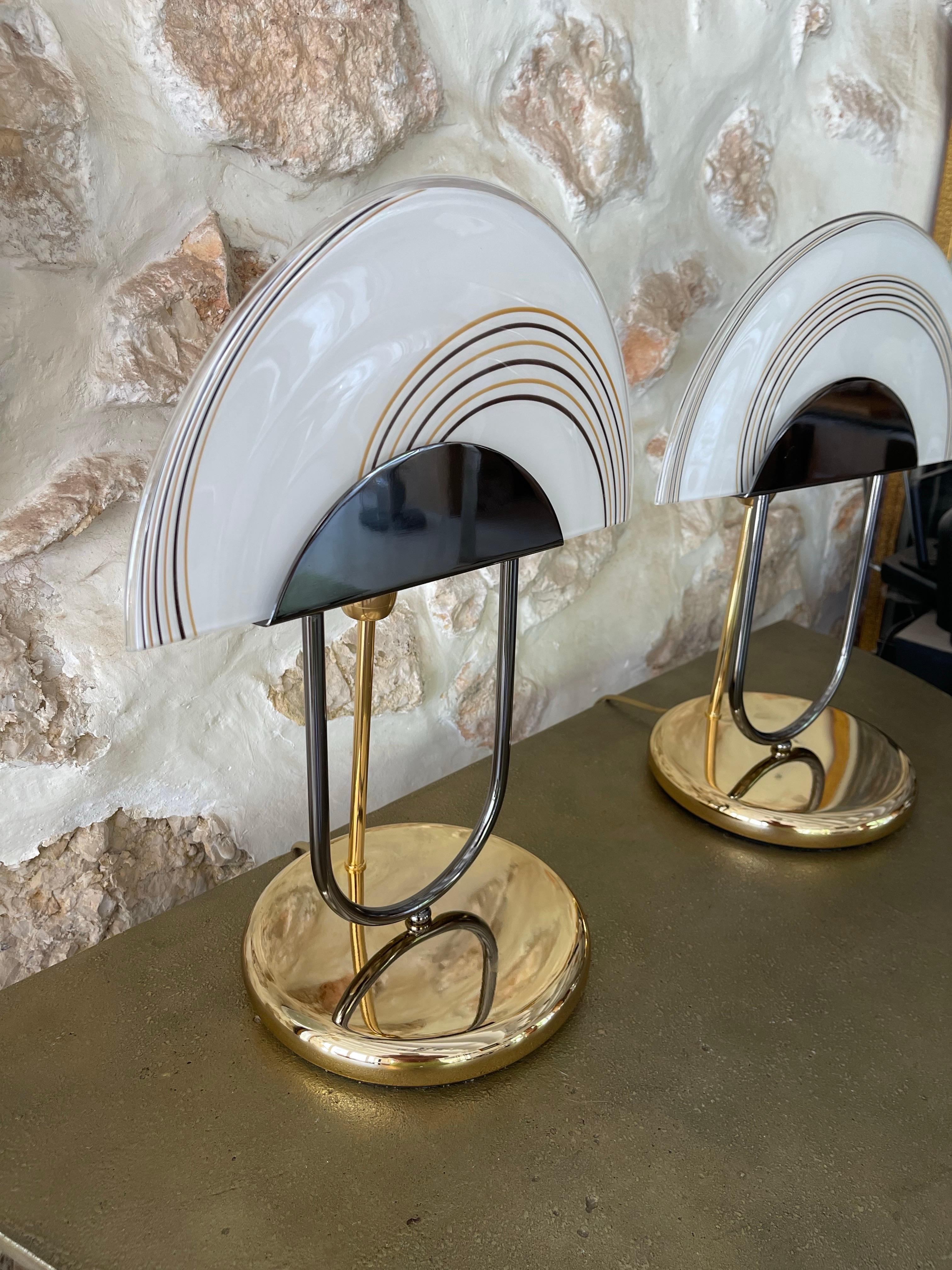 Late 20th Century Table lamp Glass murano  pair by Zonca , Italie 1980s For Sale