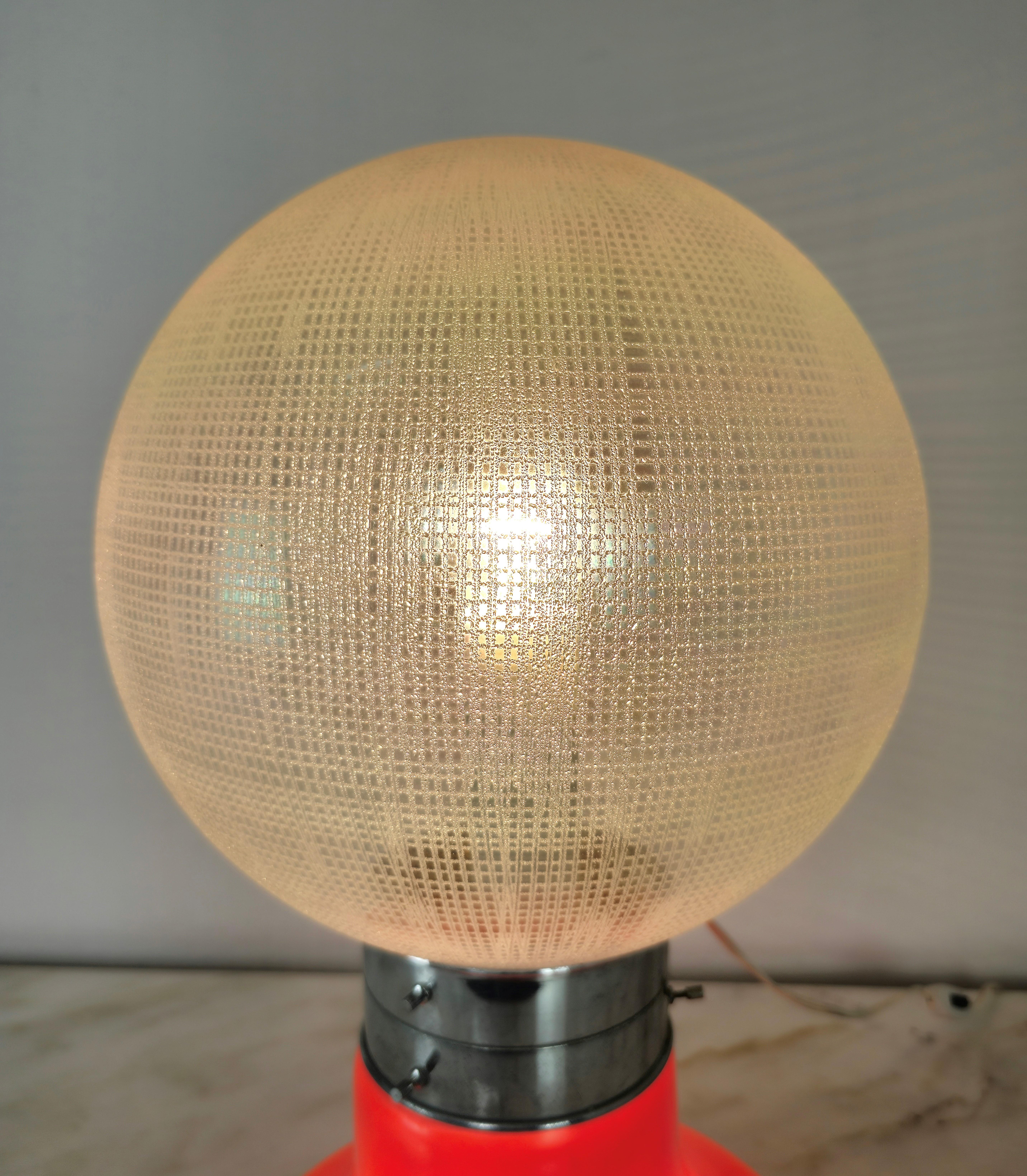 Table Lamp Glass Sphere Chromed Aluminum Midcentury Italian Design, 1960s In Good Condition In Palermo, IT