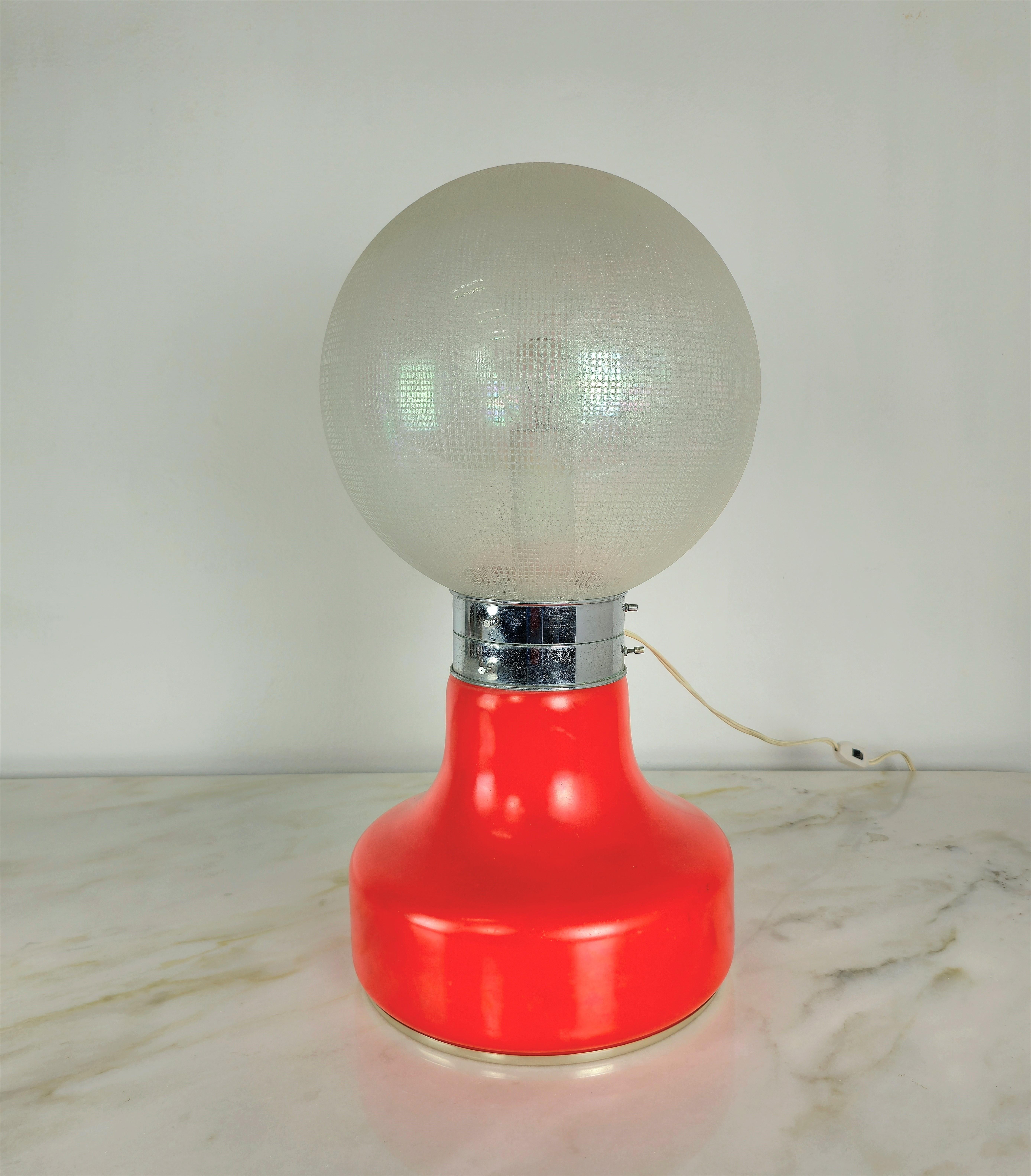 20th Century Table Lamp Glass Sphere Chromed Aluminum Midcentury Italian Design, 1960s