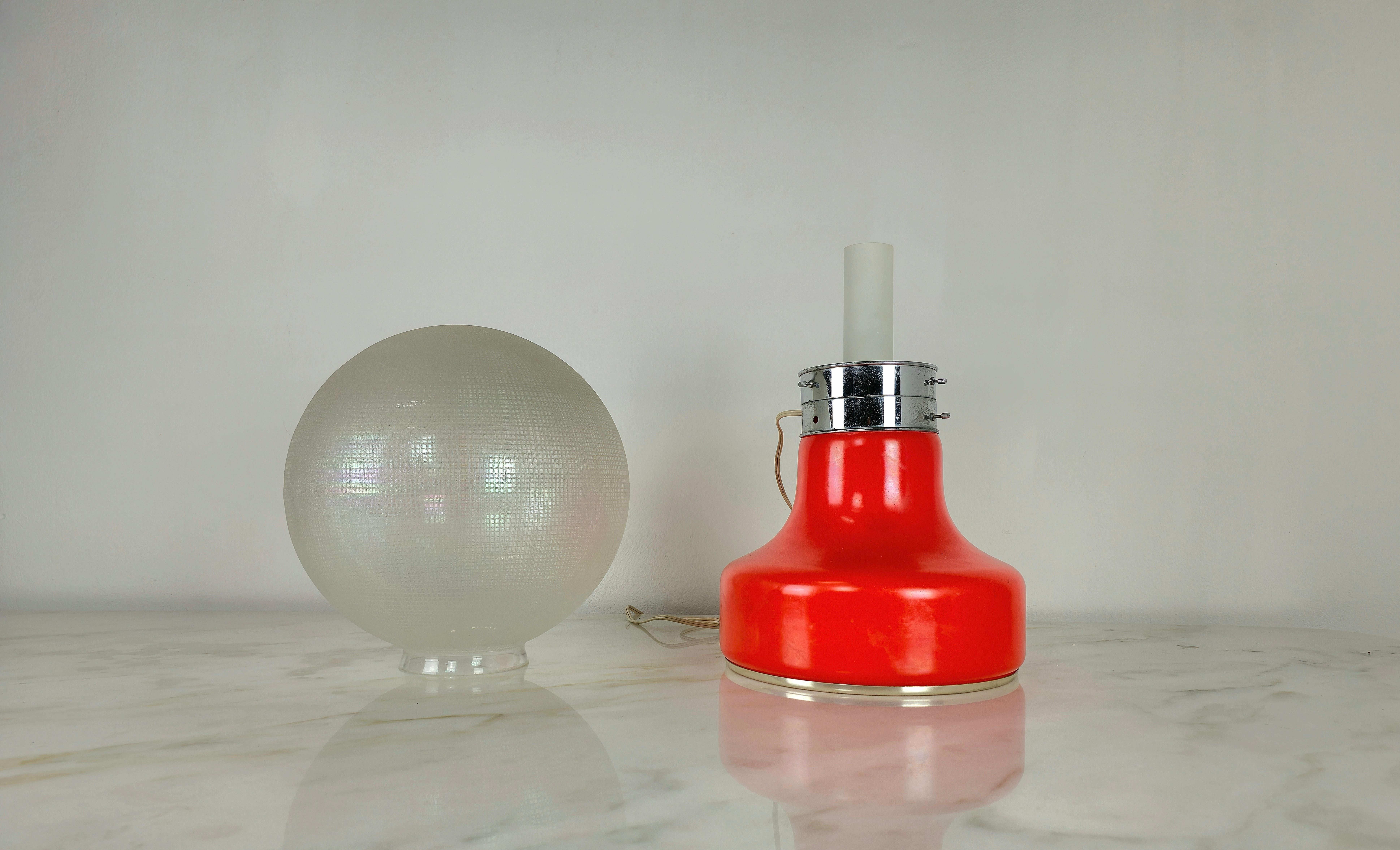 Table Lamp Glass Sphere Chromed Aluminum Midcentury Italian Design, 1960s 2