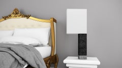 Table Lamp 'Hamer' in Belgian Bluestone and Silk, White Shade
