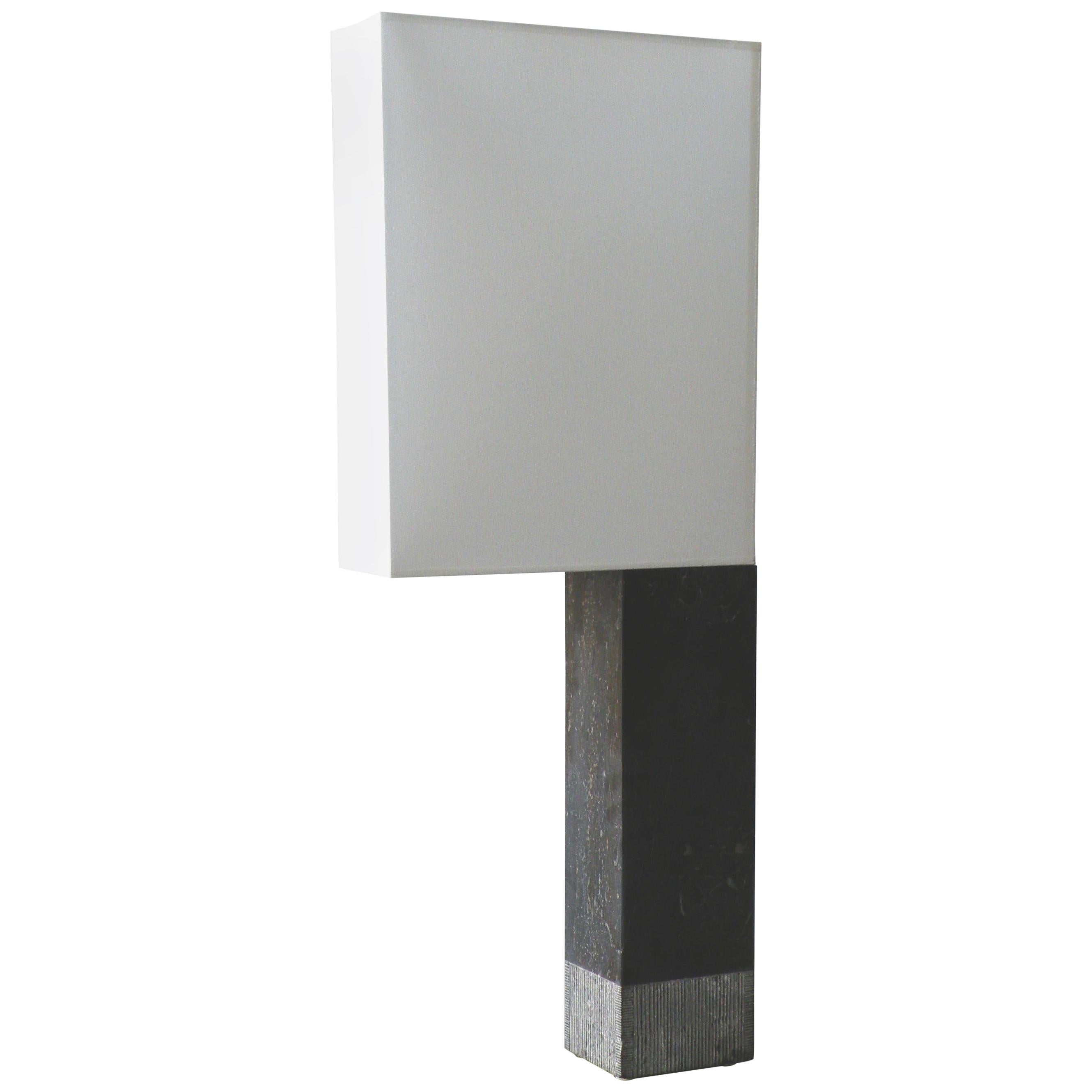 Table Lamp 
Hamer
 in Belgian Bluestone and Silk, White Shade For Sale