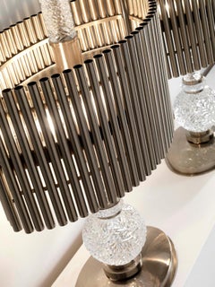 Table Lamp Brass Crystal Glass Hand Engraved Nickel Silver Italy