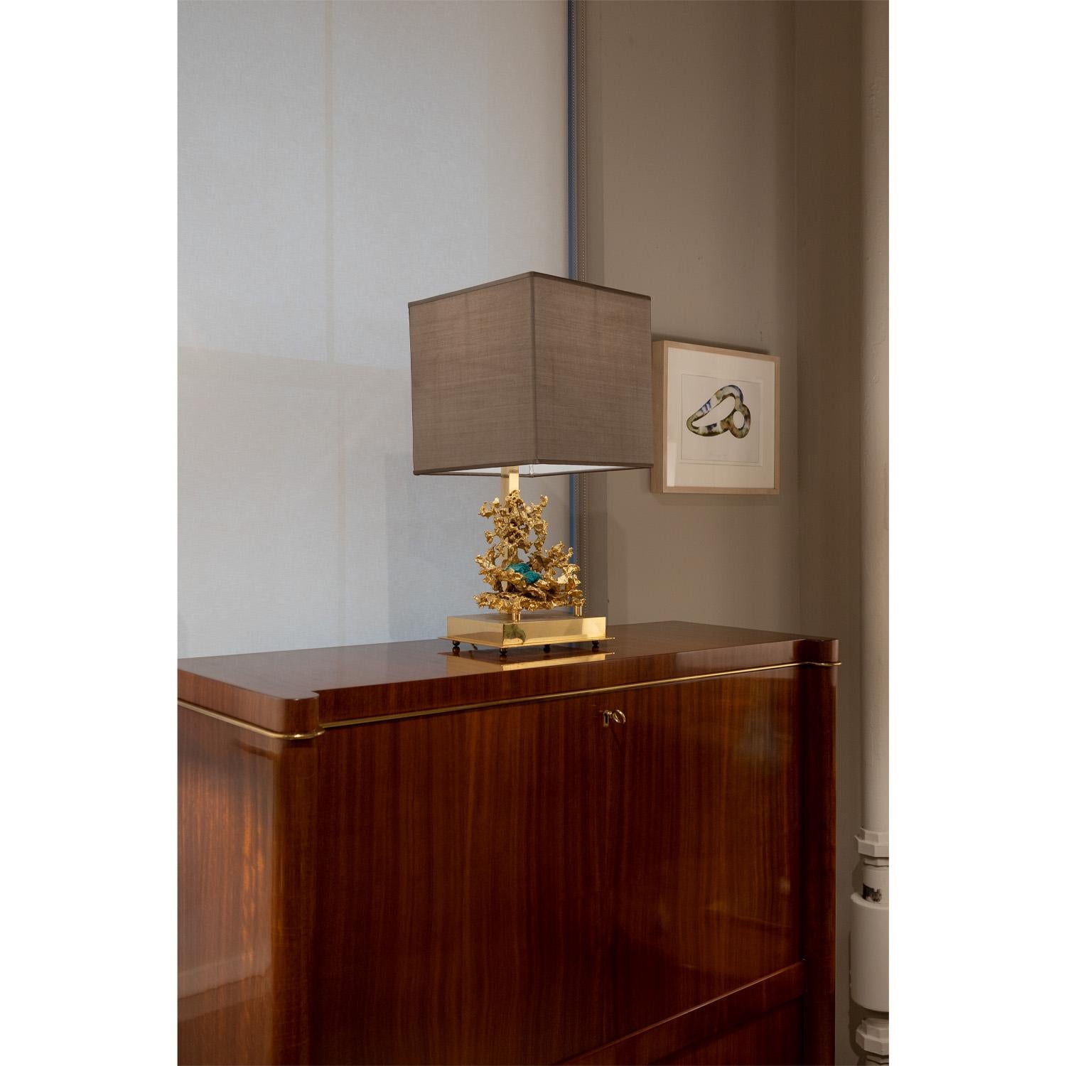 Table Lamp in 24 Karat Gold Bronze in the Manner of Claude Victor Boeltz 1970s For Sale 3