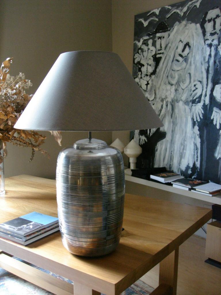 OPIO. Table Lamp in Aged Brass, Modern Art Deco Design Handmade. Shade included For Sale 2