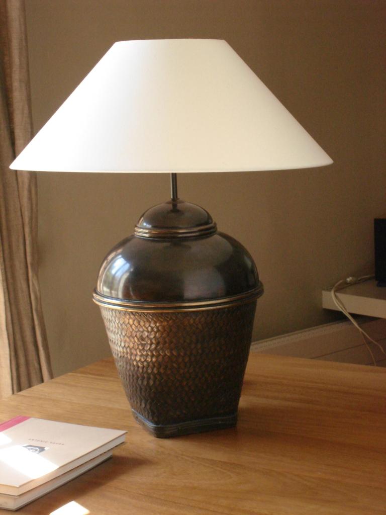 Contemporary MALLA. Table Lamp in Aged Brass, Modern Art Deco Design Handmade Shade Inc For Sale