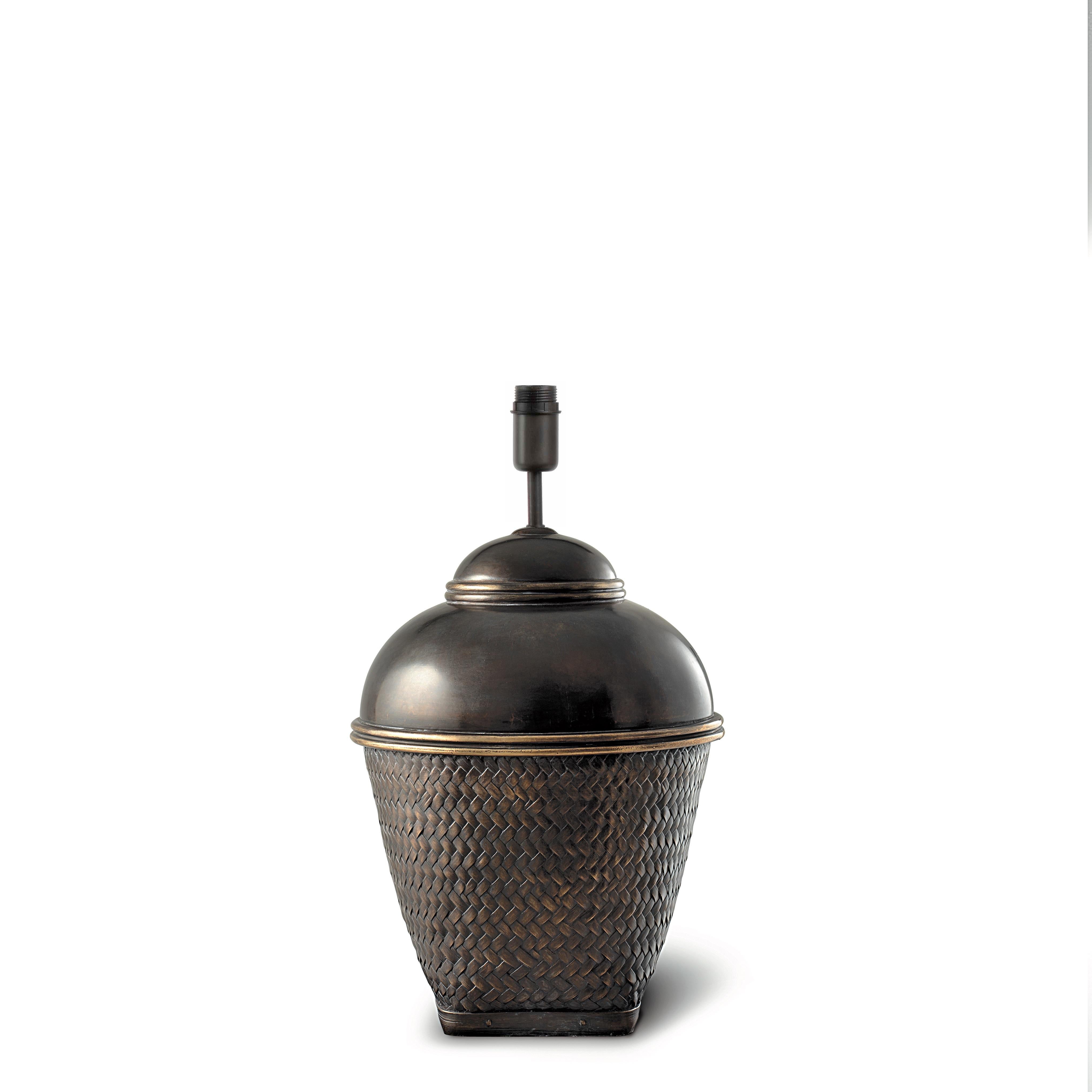 Bronzed MALLA. Table Lamp in Aged Brass, Modern Art Deco Design Handmade Shade Inc For Sale
