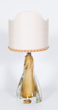 Massive Table Lamp in Artistic Murano Glass with Fan Shaped Gold body 1980s