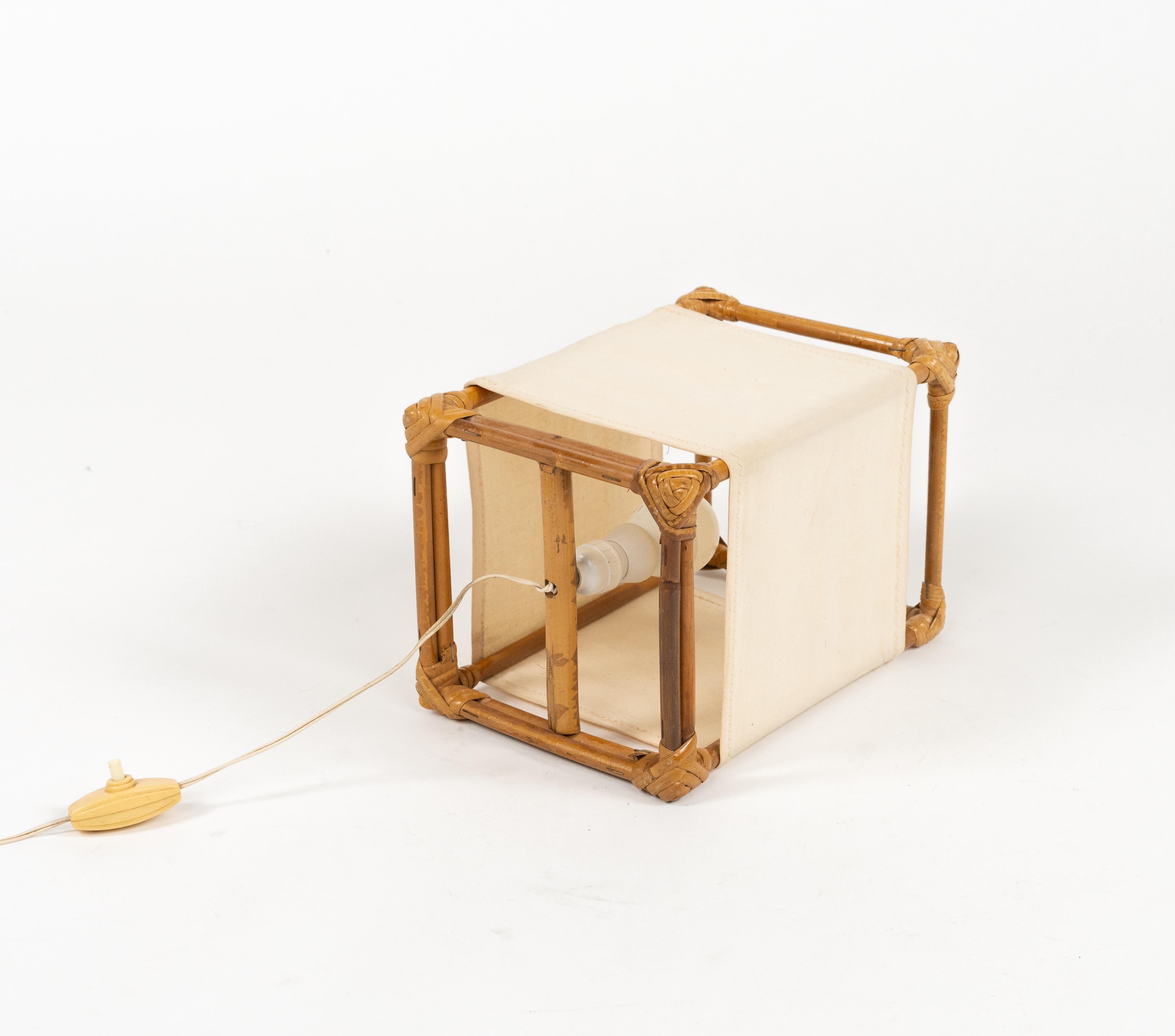 Table Lamp in Bamboo, Rattan and Fabric Attributed to Louis Sognot, France 1960s For Sale 5