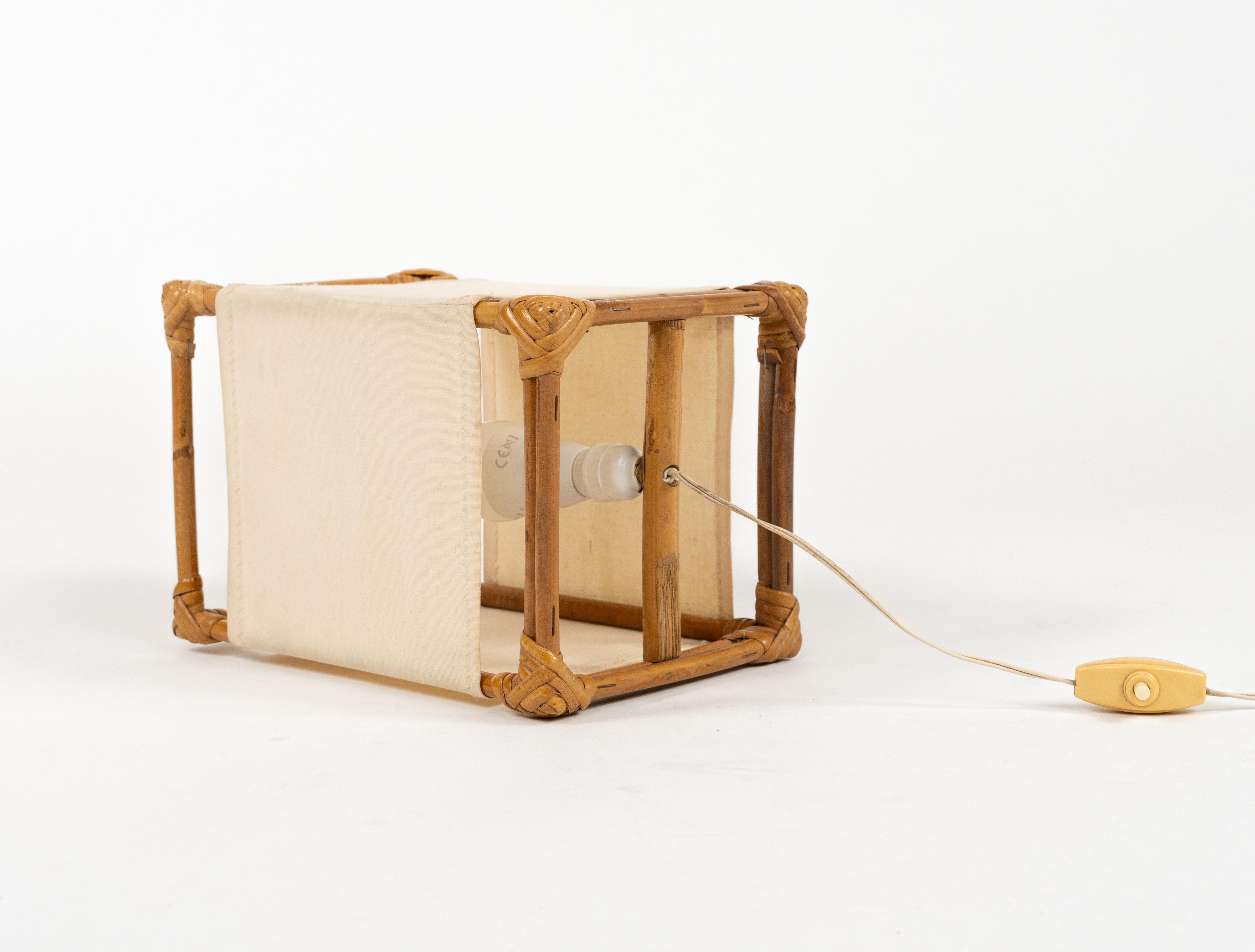 Table Lamp in Bamboo, Rattan and Fabric Attributed to Louis Sognot, France 1960s For Sale 7