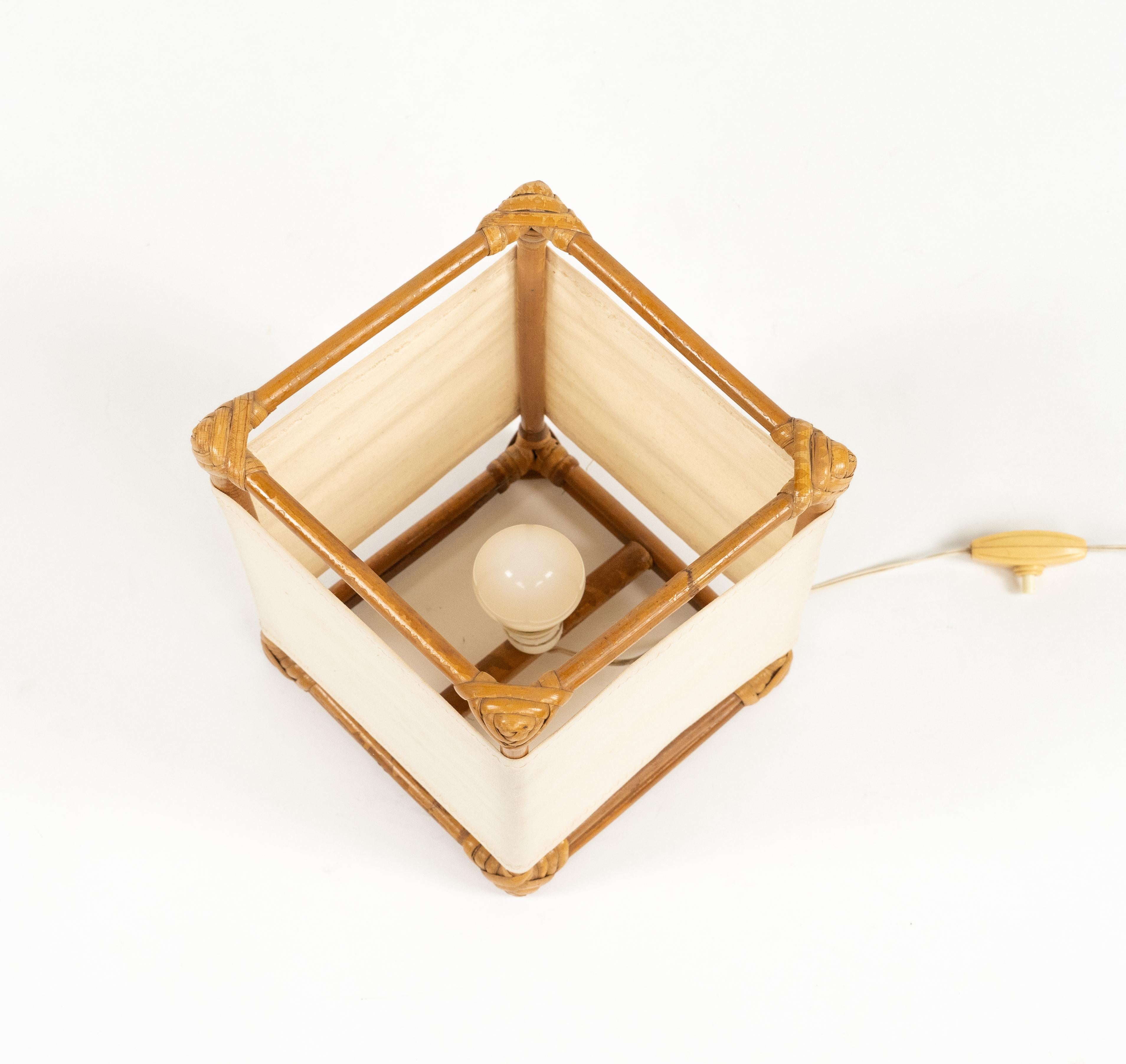 Table Lamp in Bamboo, Rattan and Fabric Attributed to Louis Sognot, France 1960s For Sale 8