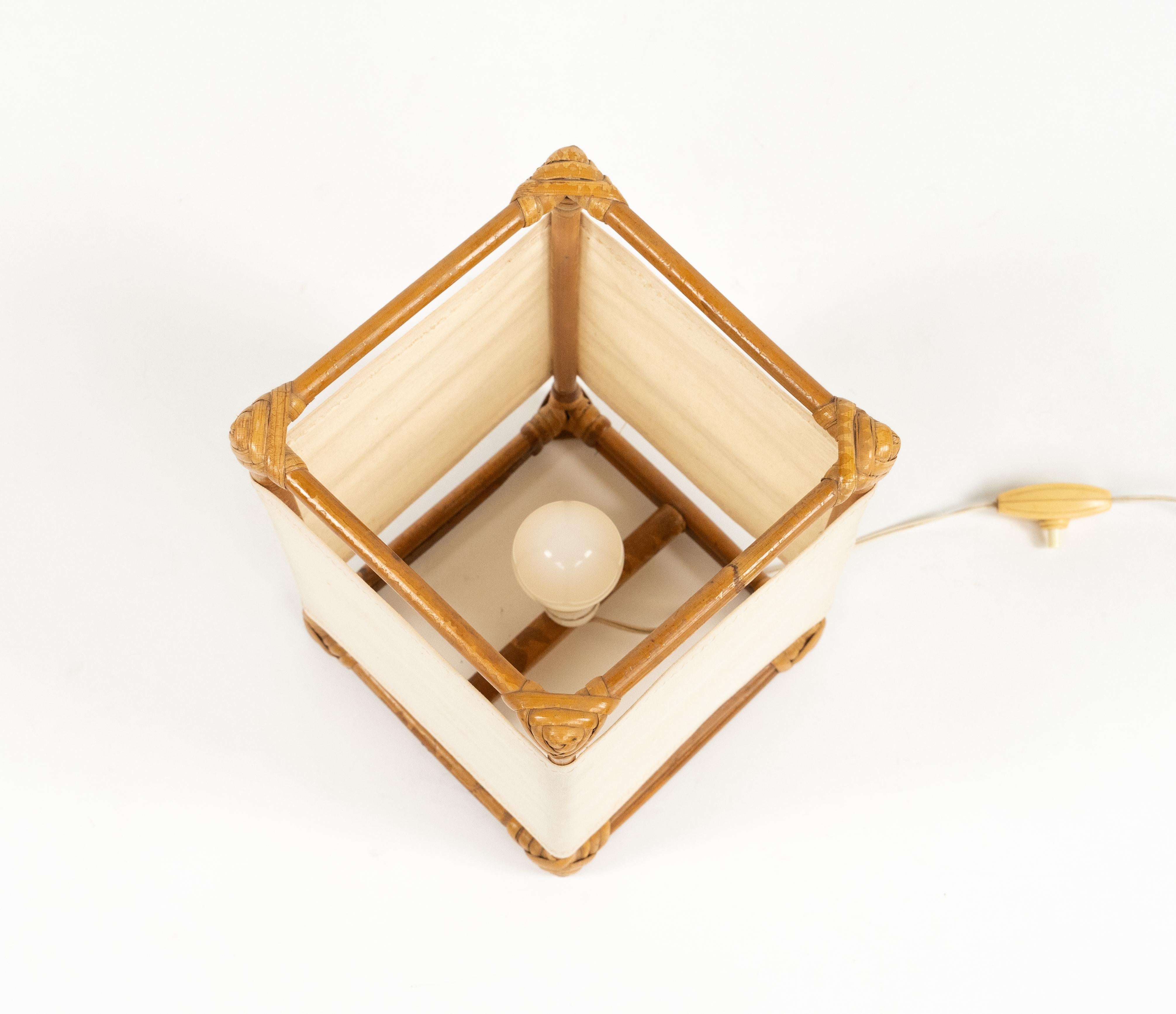 Table Lamp in Bamboo, Rattan and Fabric Attributed to Louis Sognot, France 1960s For Sale 9