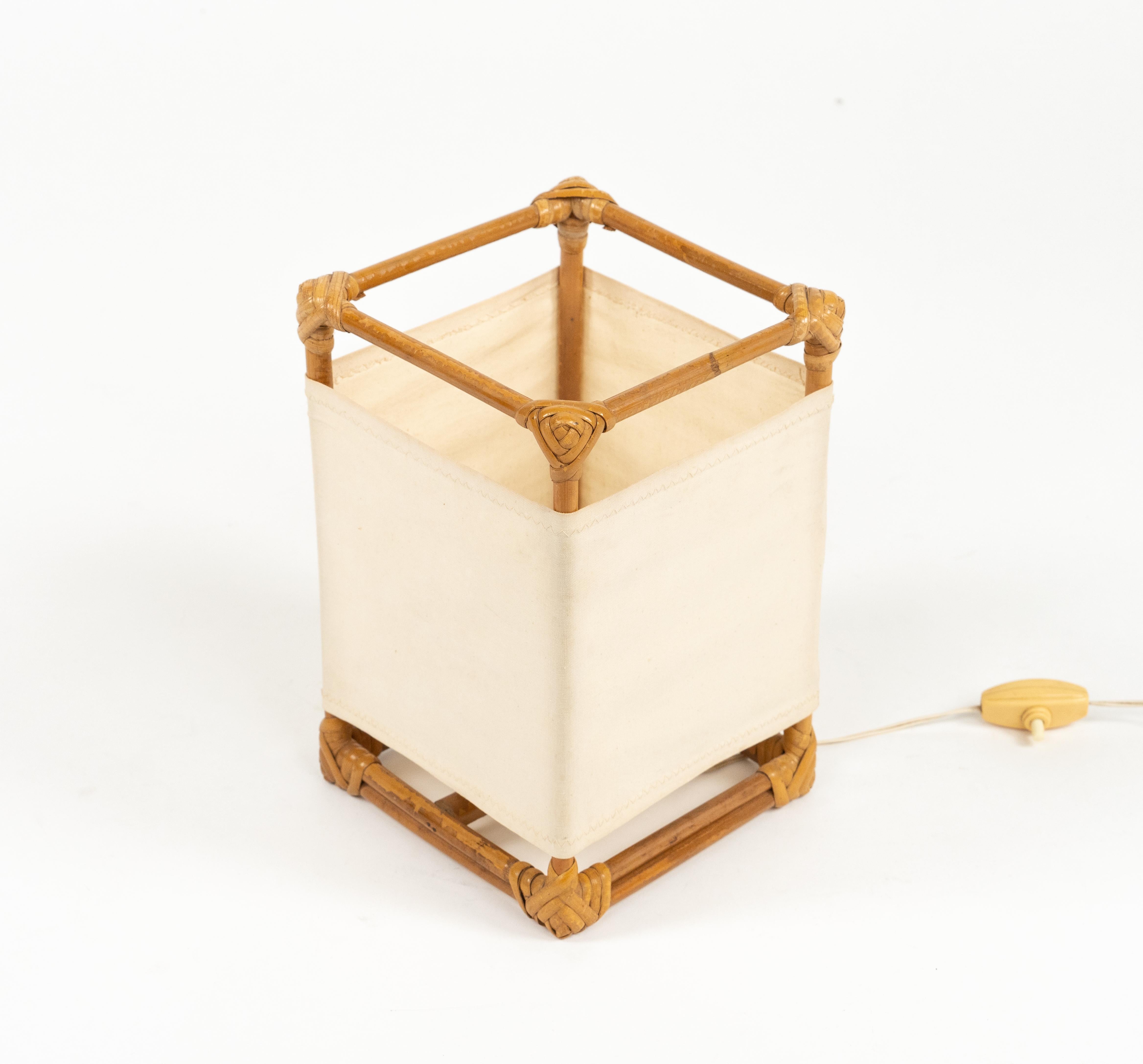 Table Lamp in Bamboo, Rattan and Fabric Attributed to Louis Sognot, France 1960s For Sale 10