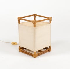 Table Lamp in Bamboo, Rattan and Fabric Attributed to Louis Sognot, France 1960s