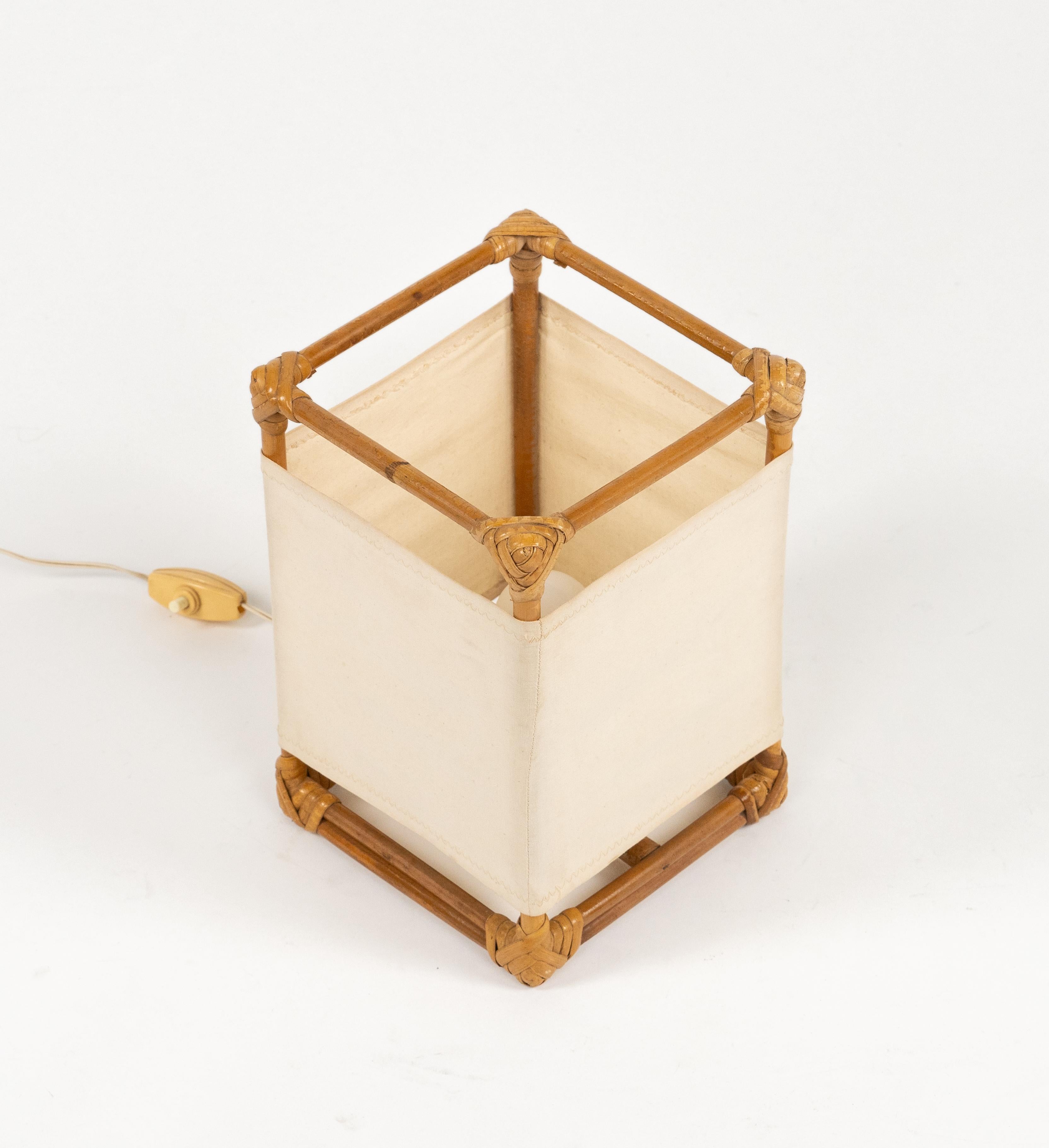 Table Lamp in Bamboo, Rattan and Fabric Attributed to Louis Sognot, France 1960s In Good Condition For Sale In Rome, IT