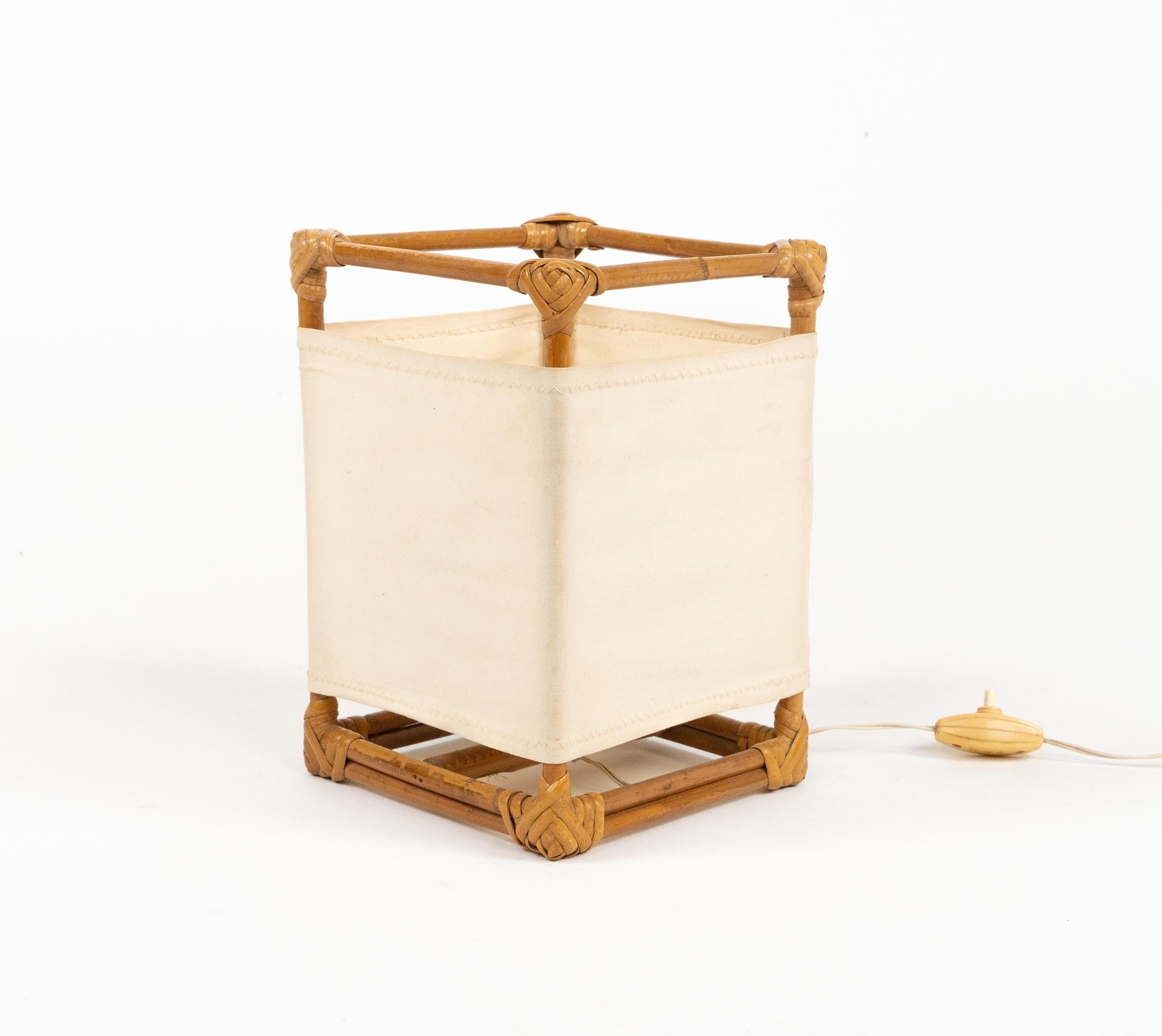 Table Lamp in Bamboo, Rattan and Fabric Attributed to Louis Sognot, France 1960s For Sale 1