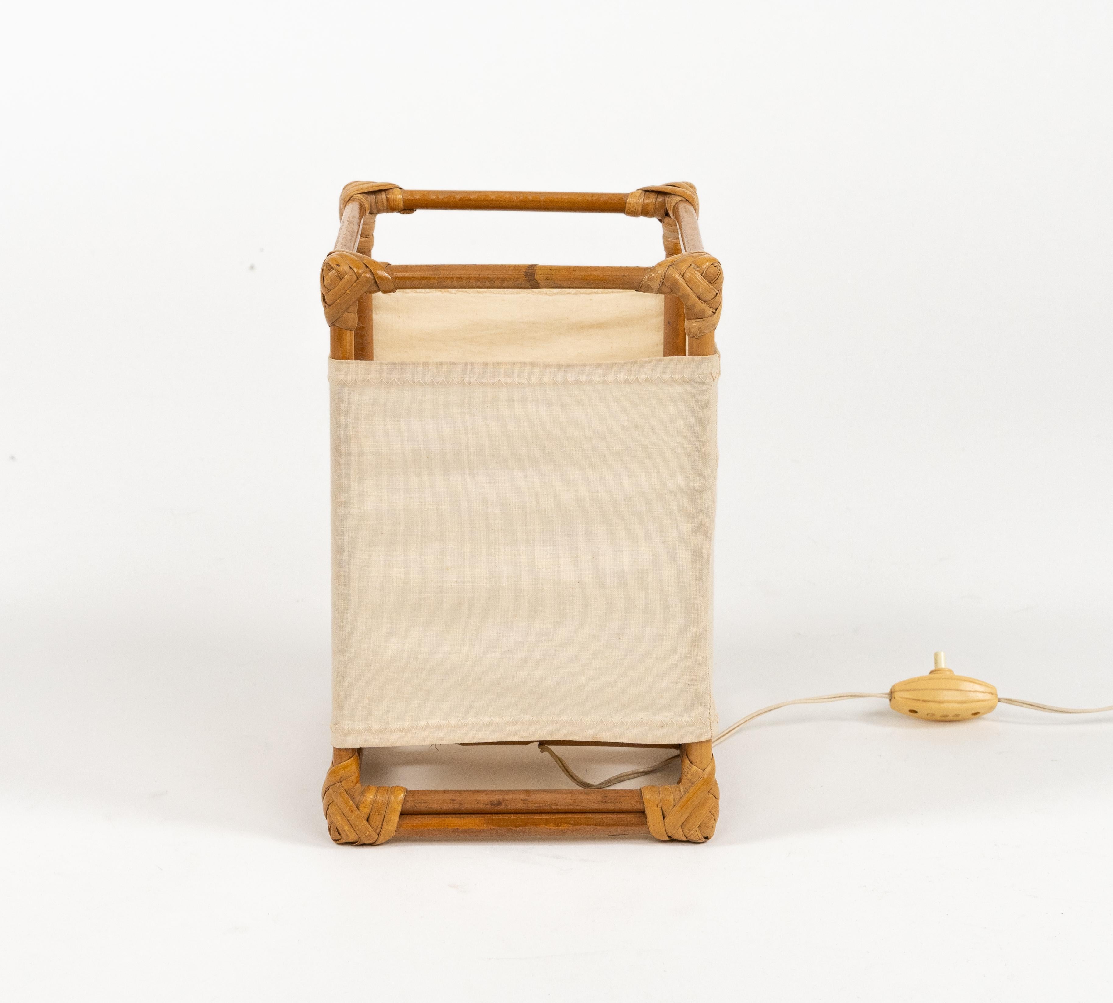 Table Lamp in Bamboo, Rattan and Fabric Attributed to Louis Sognot, France 1960s For Sale 2
